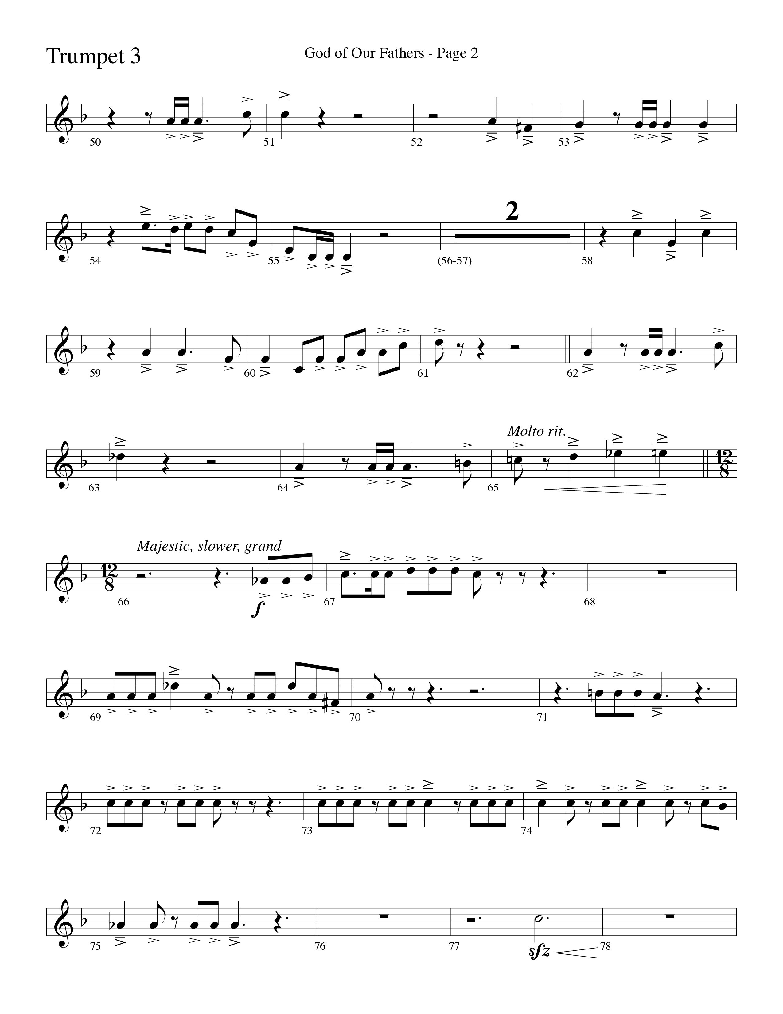 God Of Our Fathers (Choral Anthem SATB) Trumpet 3 (Word Music Choral / Arr. David Clydesdale)