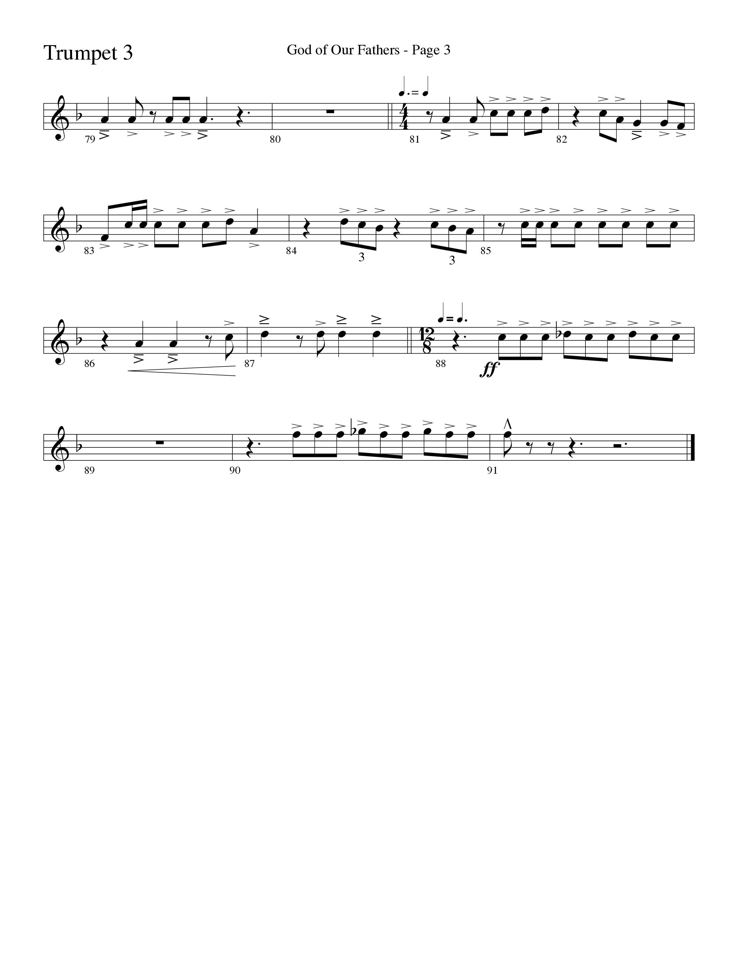 God Of Our Fathers (Choral Anthem SATB) Trumpet 3 (Word Music Choral / Arr. David Clydesdale)