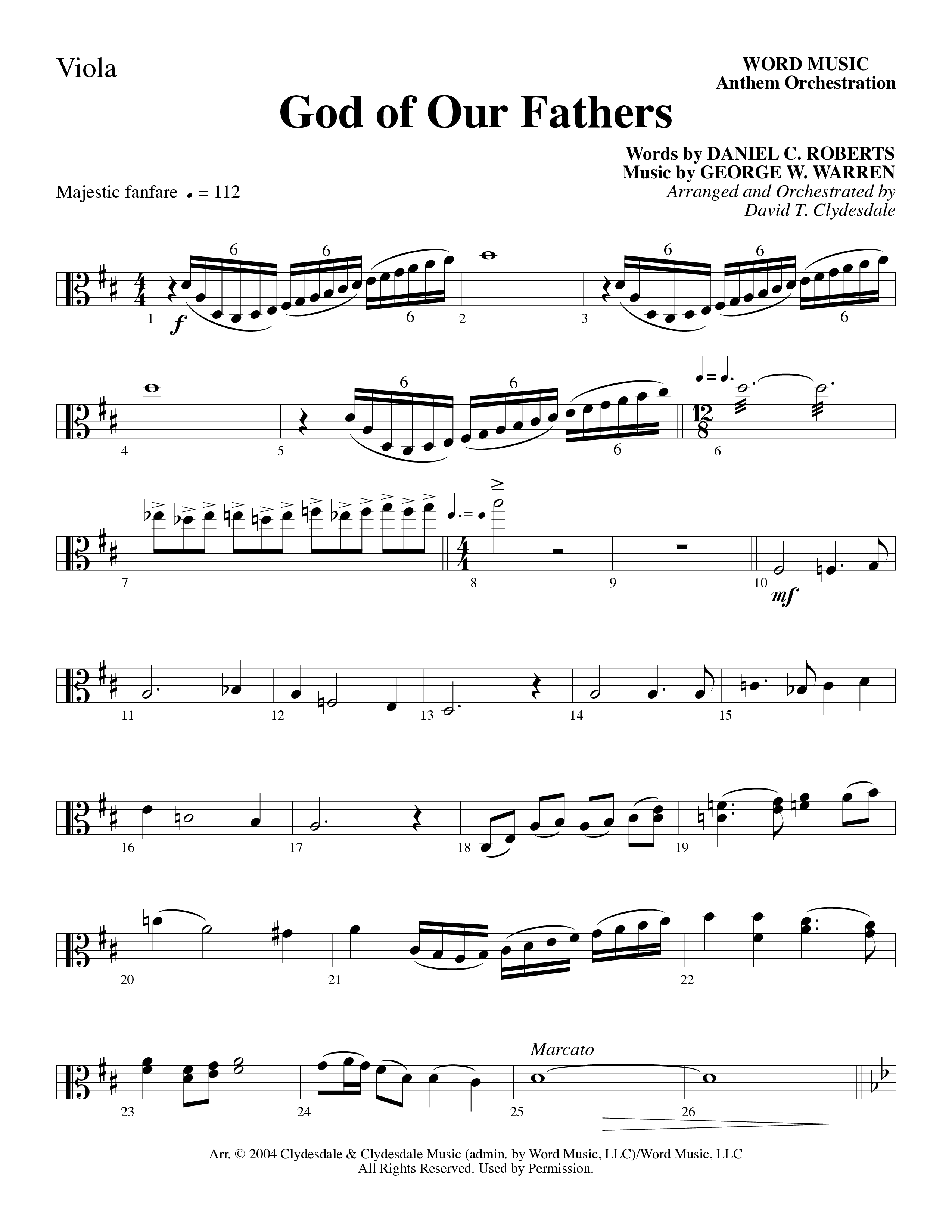 God Of Our Fathers (Choral Anthem SATB) Viola (Word Music Choral / Arr. David Clydesdale)