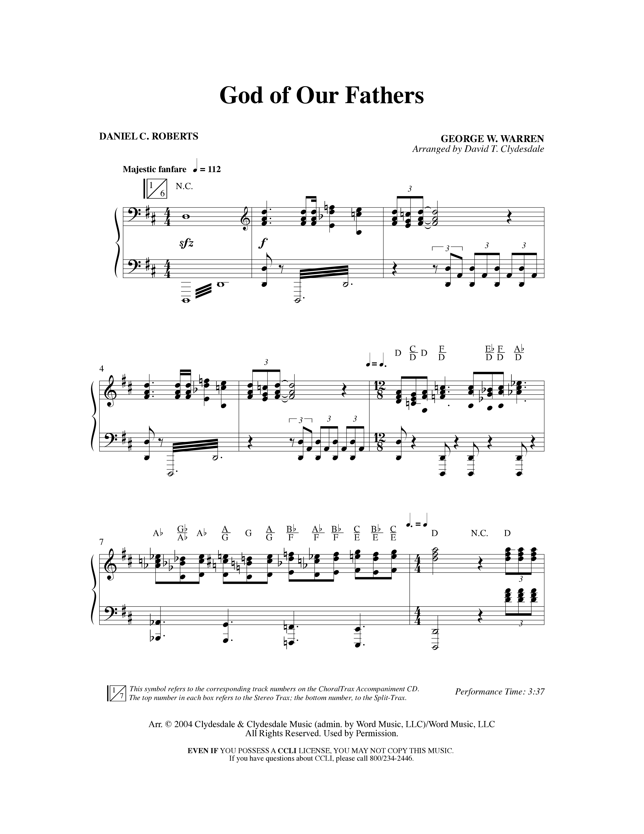 God Of Our Fathers (Choral Anthem SATB) Anthem (SATB/Piano) (Word Music Choral / Arr. David Clydesdale)