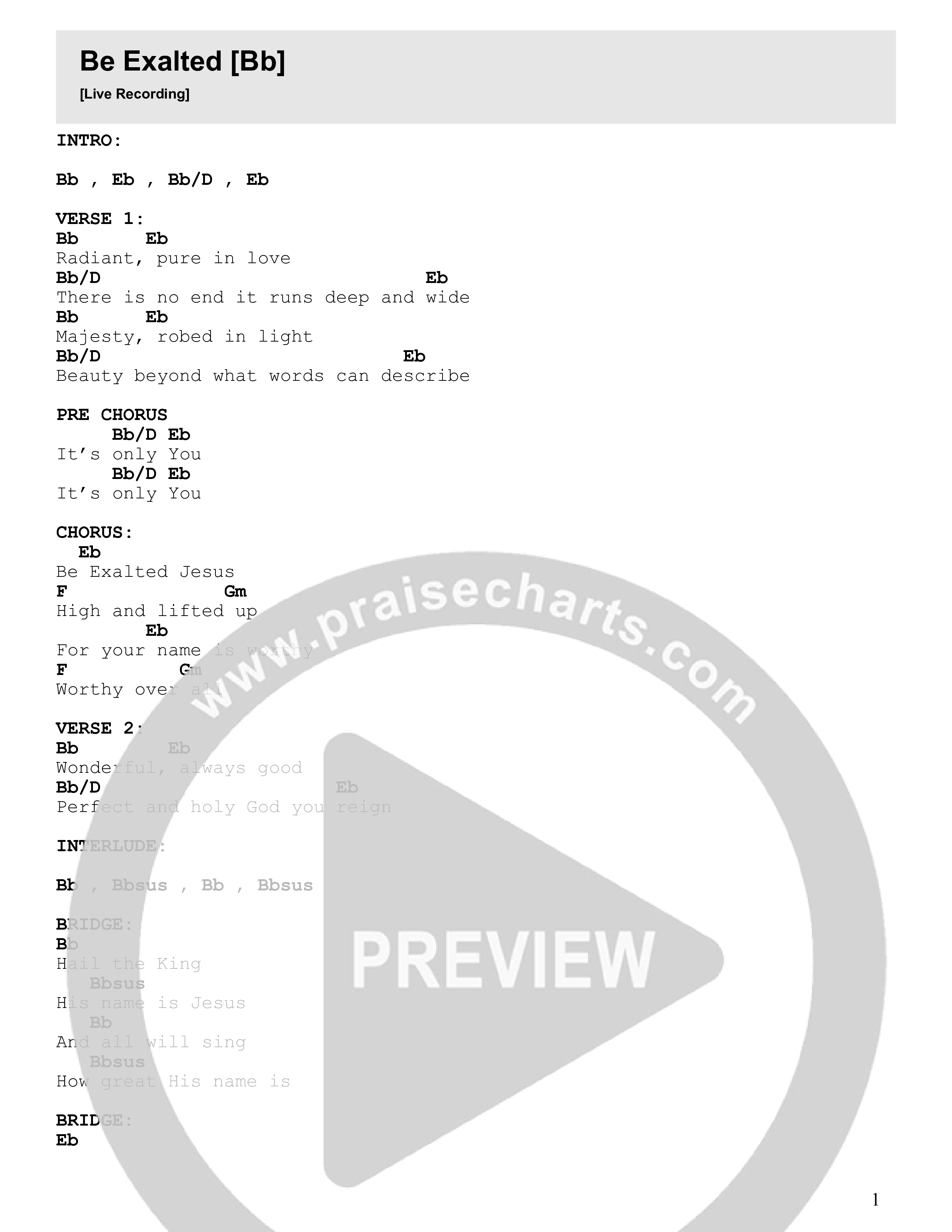 Be Exalted Chord Chart (Bridge Worship)