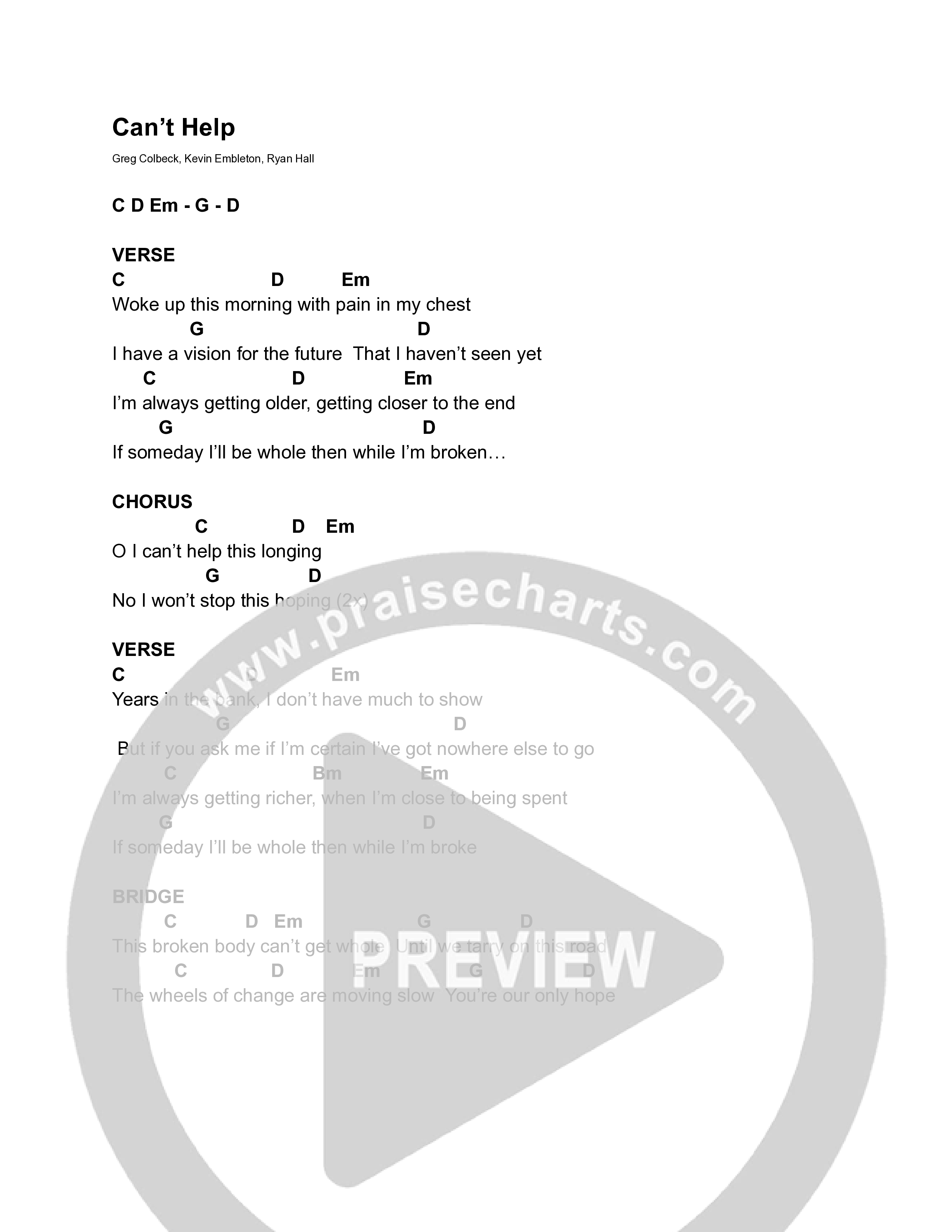 Can't Help Chord Chart (Embleton)