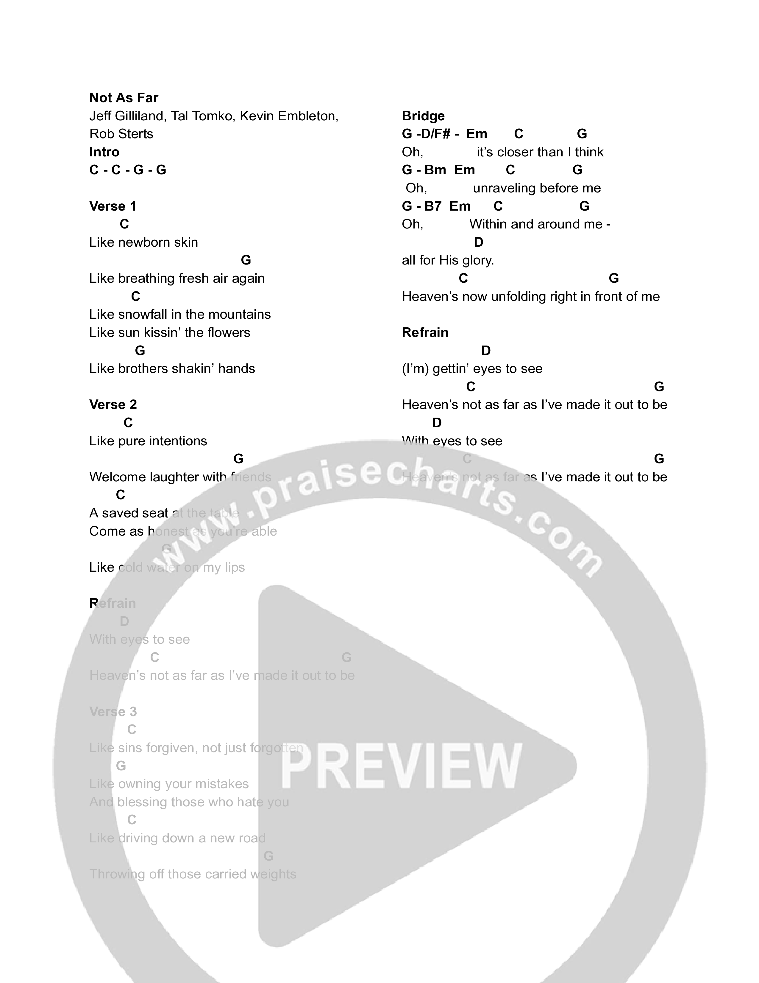Not As Far Chord Chart (Embleton)
