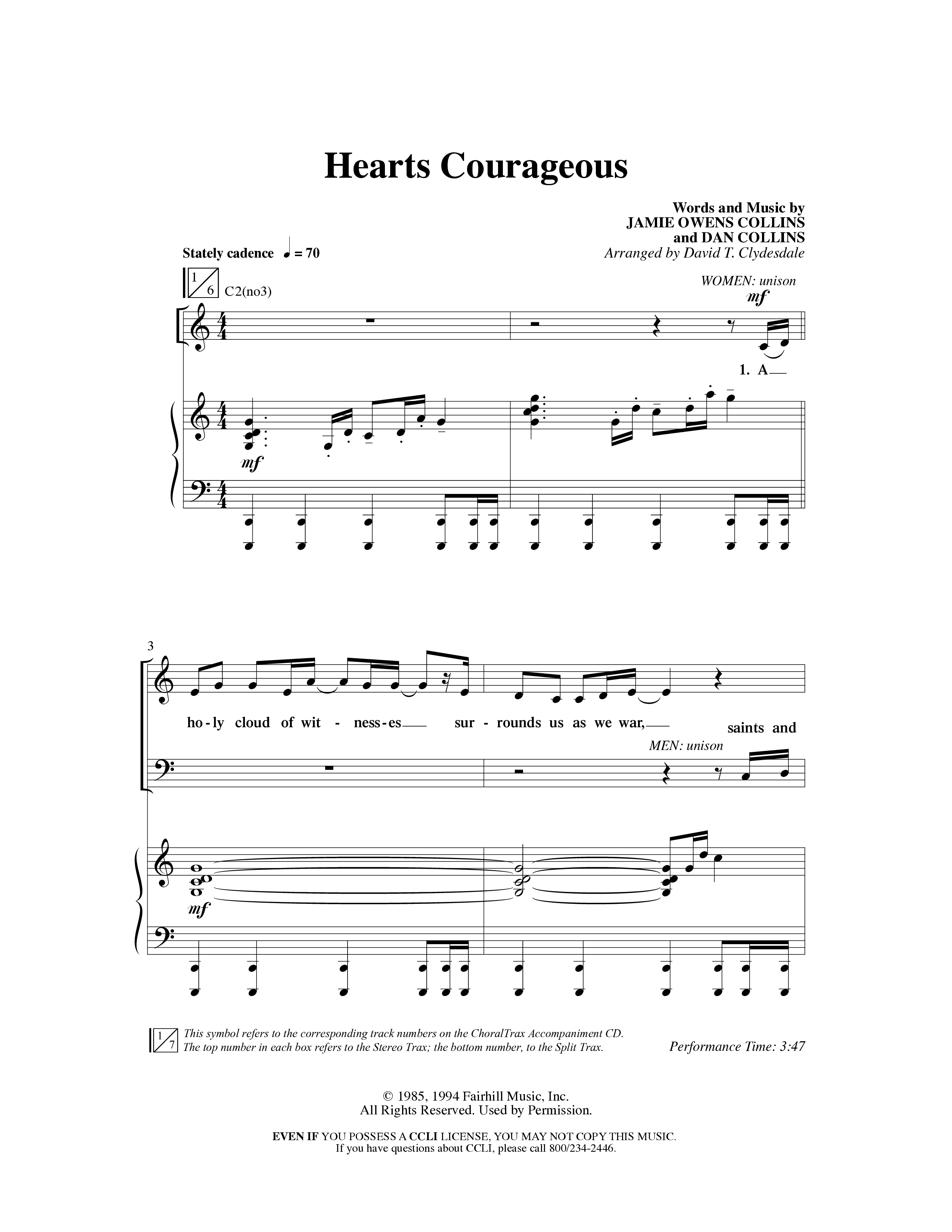 Hearts Courageous (Choral Anthem SATB) Anthem (SATB/Piano) (Word Music Choral / Arr. David Clydesdale)