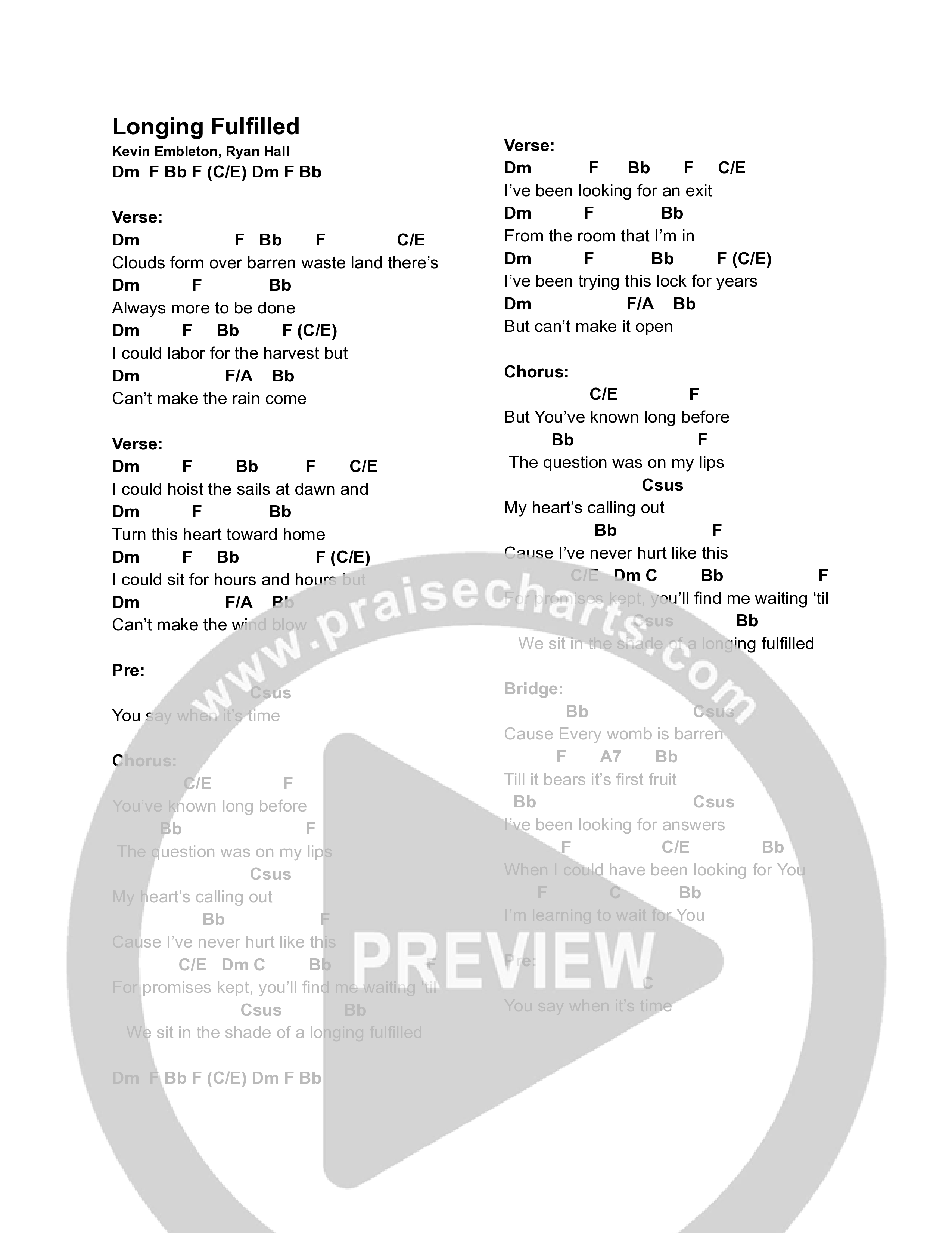 Longing Fulfilled Chord Chart (Embleton)