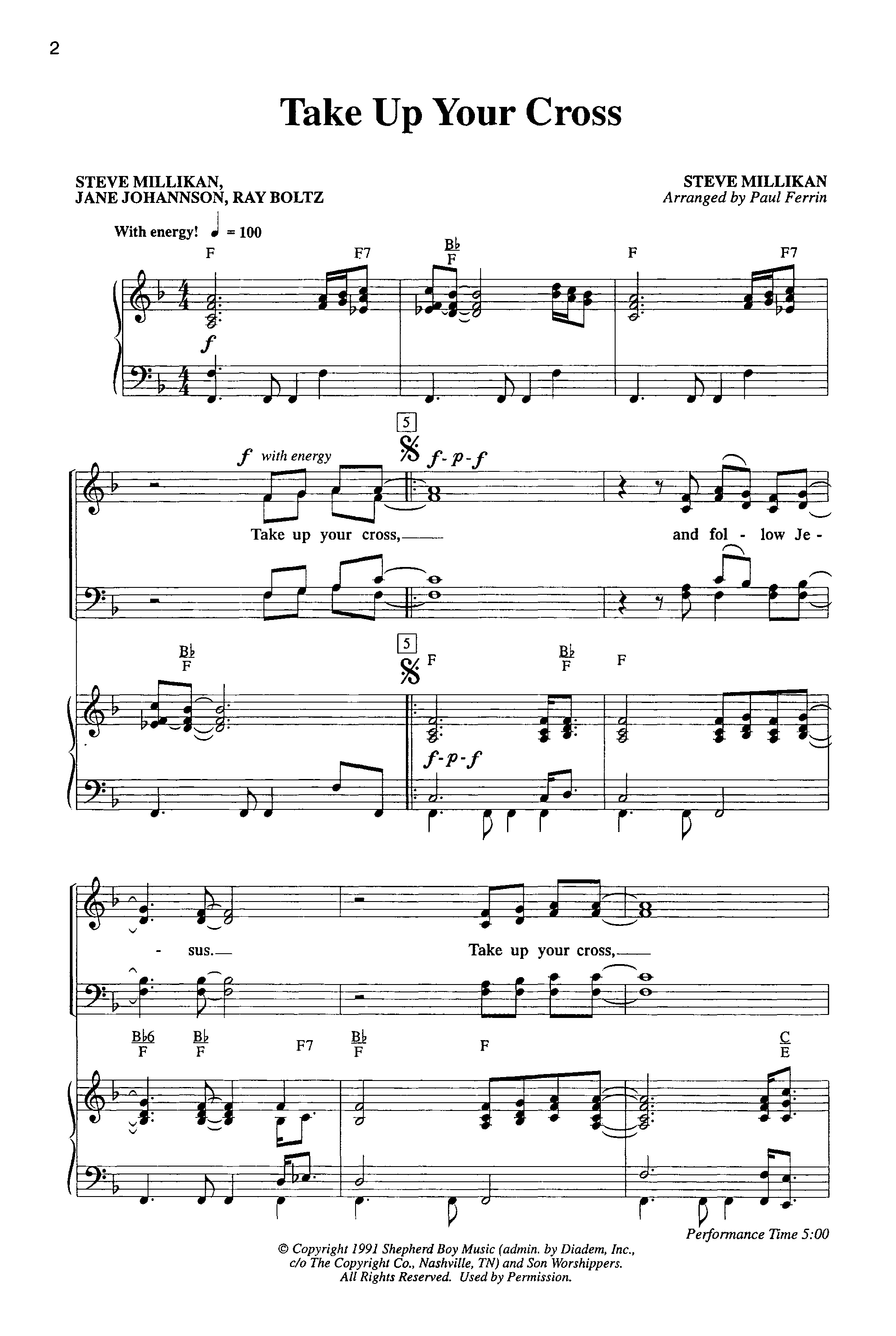 Take Up Your Cross (Choral Anthem SATB) Anthem (SATB/Piano) (Word Music Choral / Arr. Paul Ferrin / Orch. Eddie Fargason)