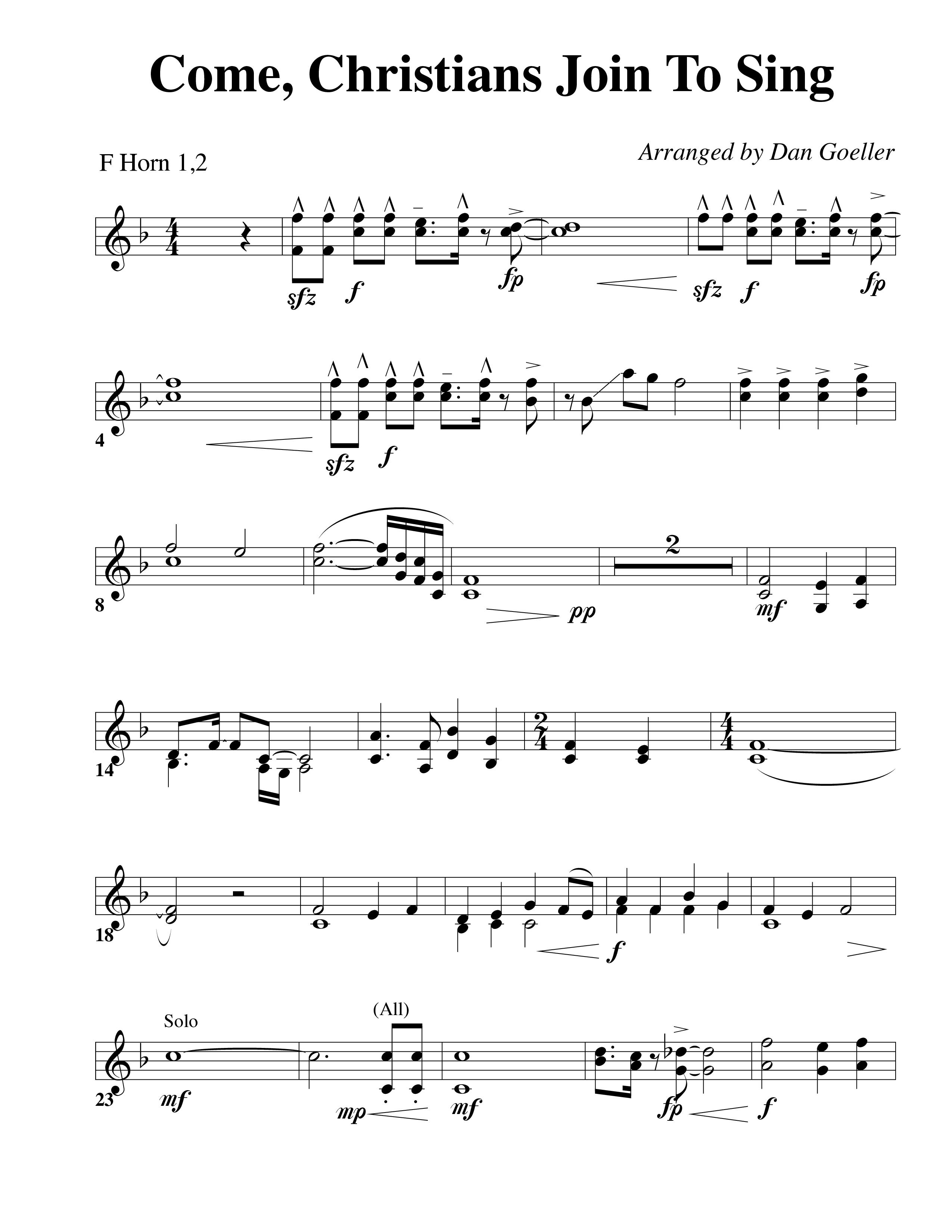Come Christians Join To Sing French Horn 1/2 (Word Music Choral / Arr. Dan Goeller)