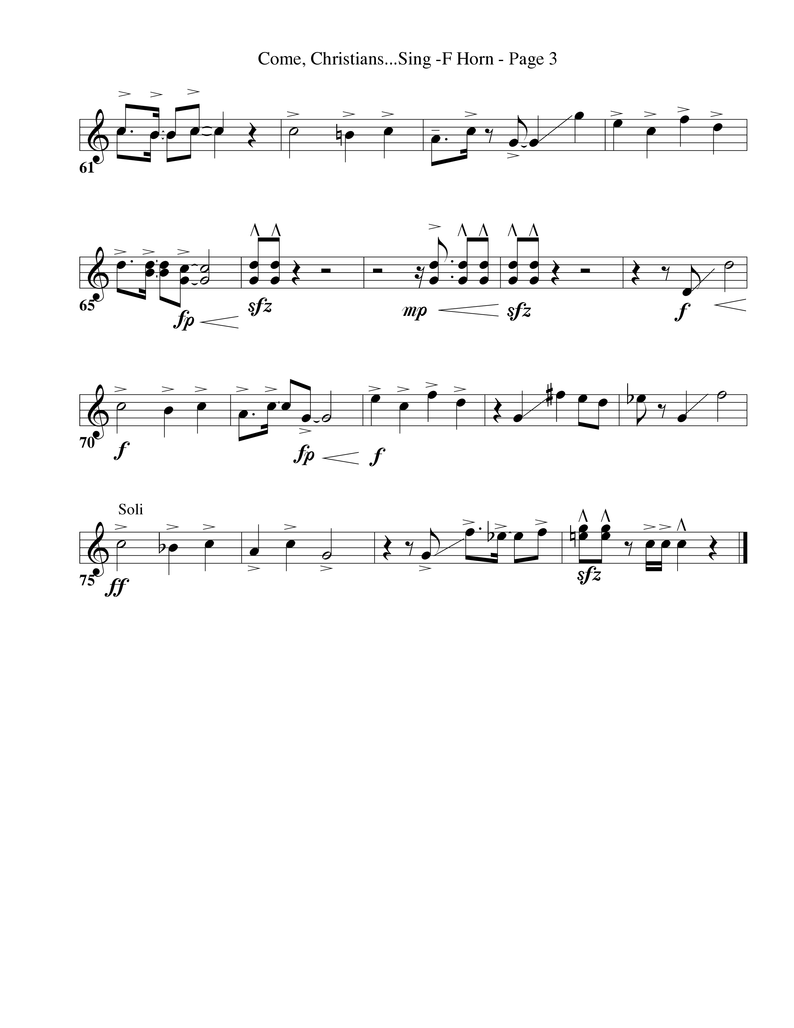Come Christians Join To Sing French Horn 1/2 (Word Music Choral / Arr. Dan Goeller)