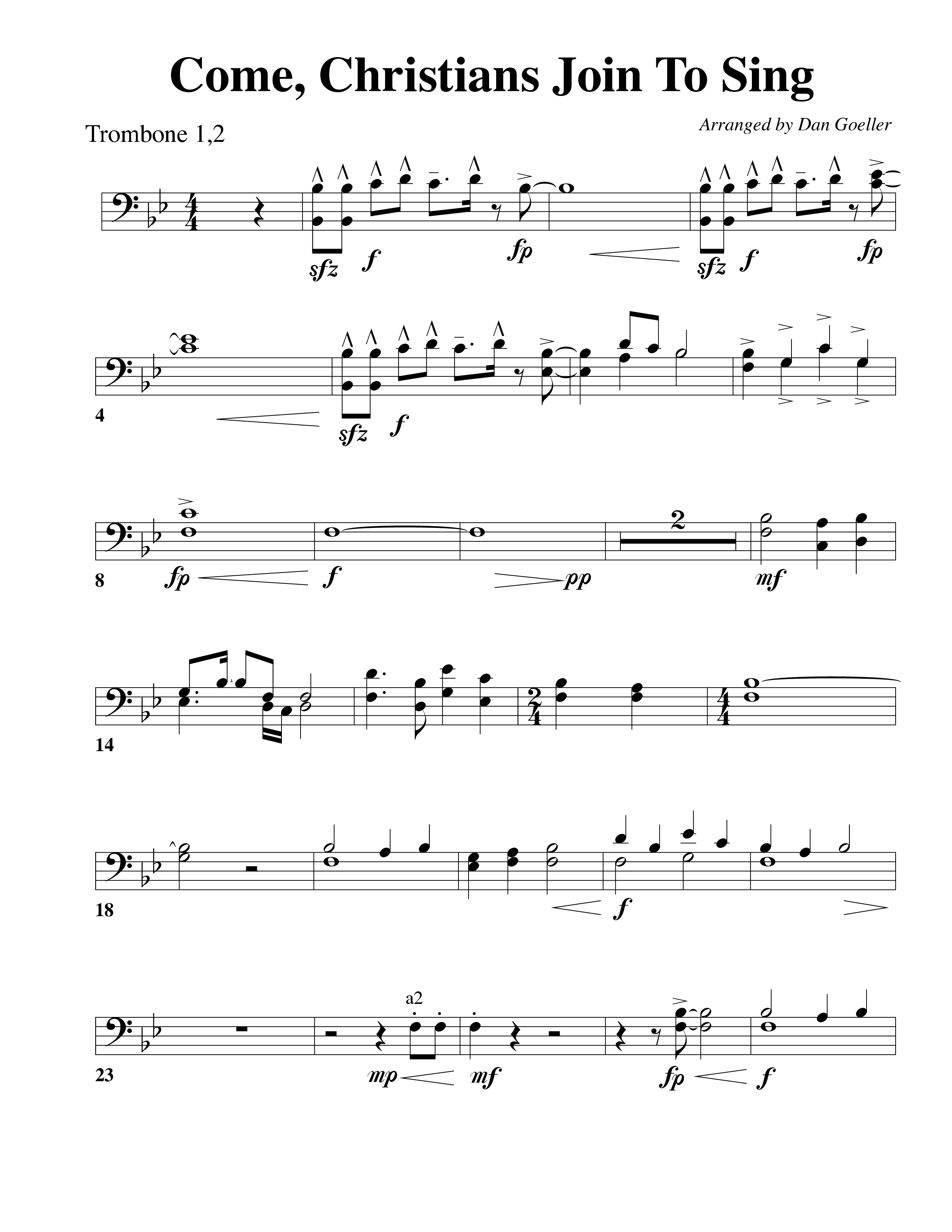 Come Christians Join To Sing Trombone 1/2 (Word Music Choral / Arr. Dan Goeller)