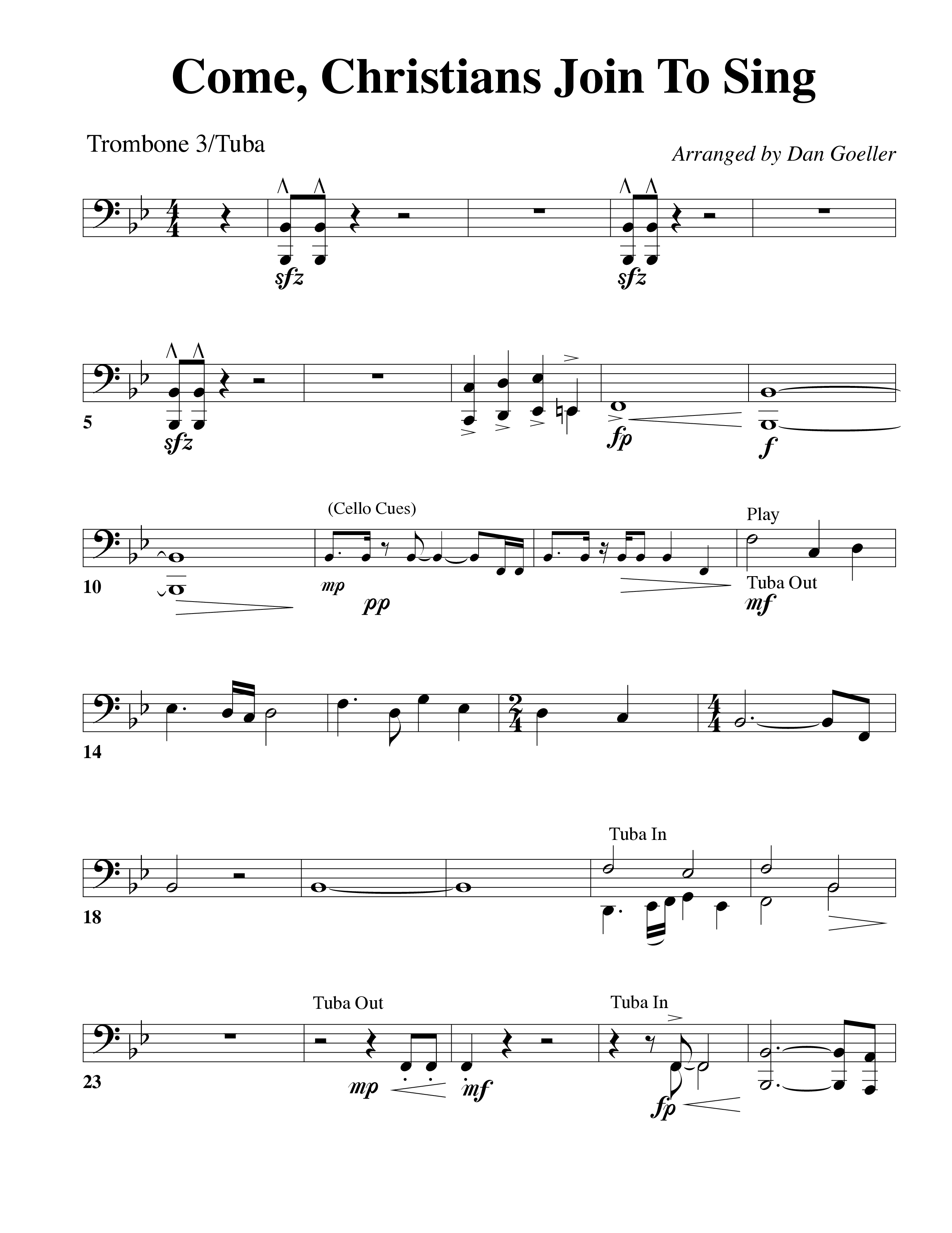 Come Christians Join To Sing Trombone 3/Tuba (Word Music Choral / Arr. Dan Goeller)