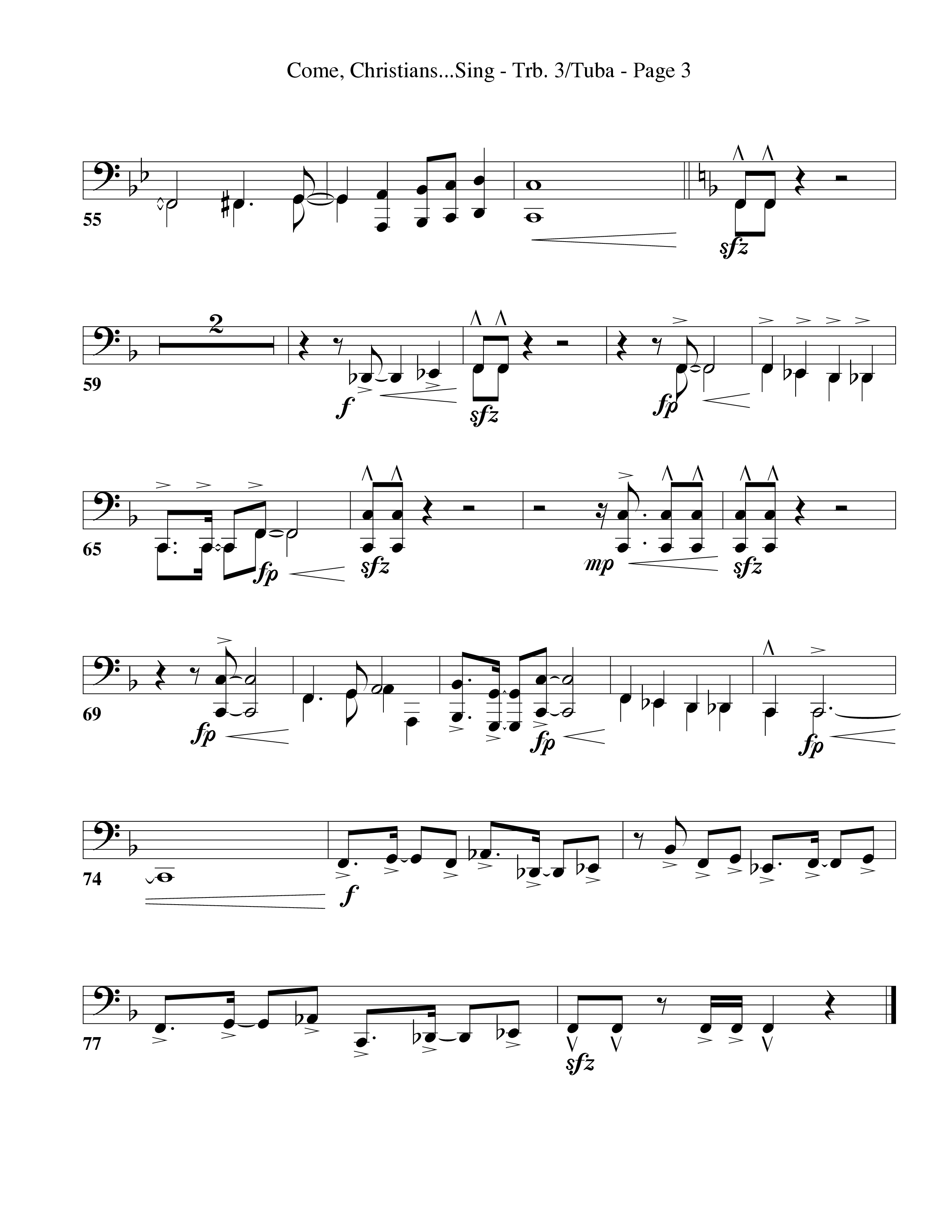 Come Christians Join To Sing Trombone 3/Tuba (Word Music Choral / Arr. Dan Goeller)