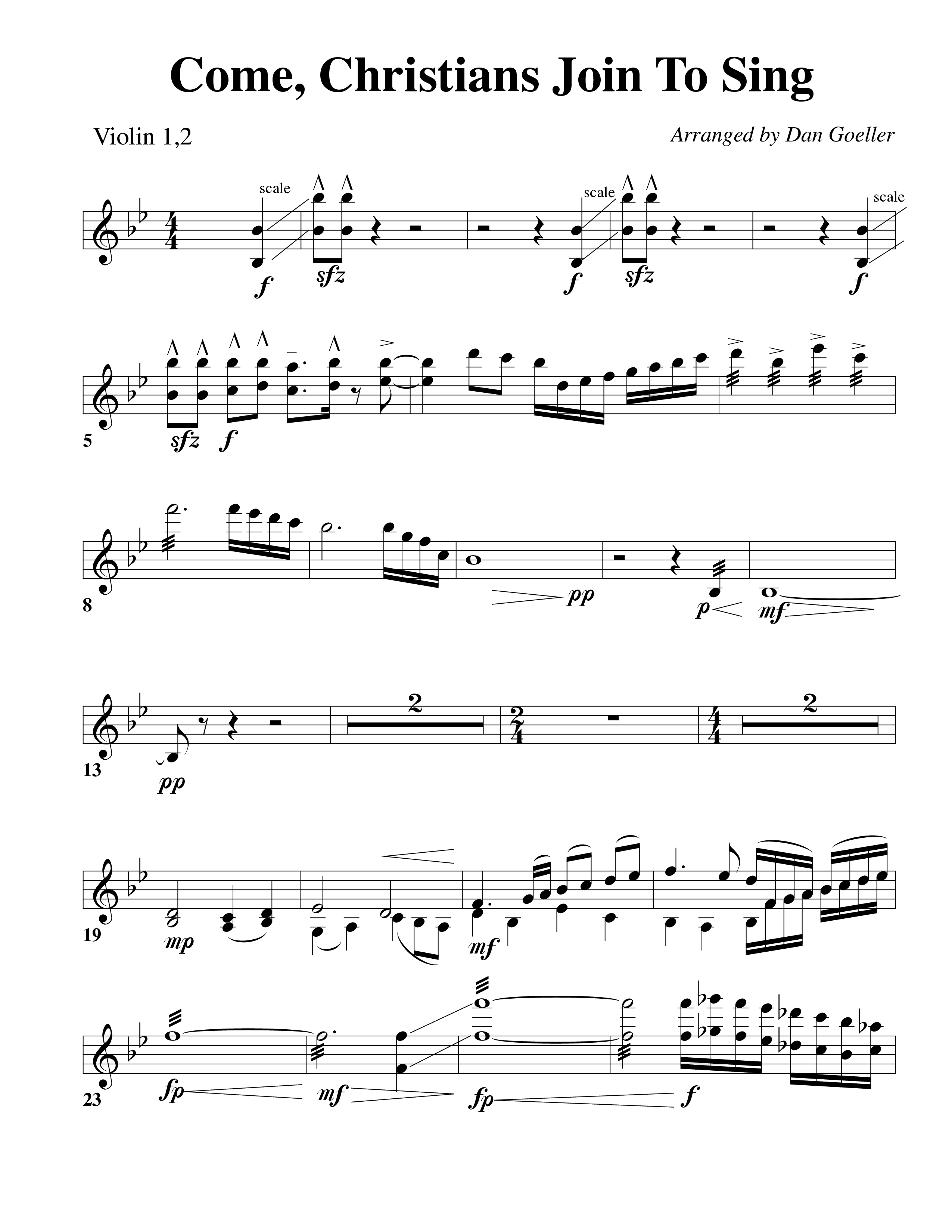 Come Christians Join To Sing Violin 1/2 (Word Music Choral / Arr. Dan Goeller)