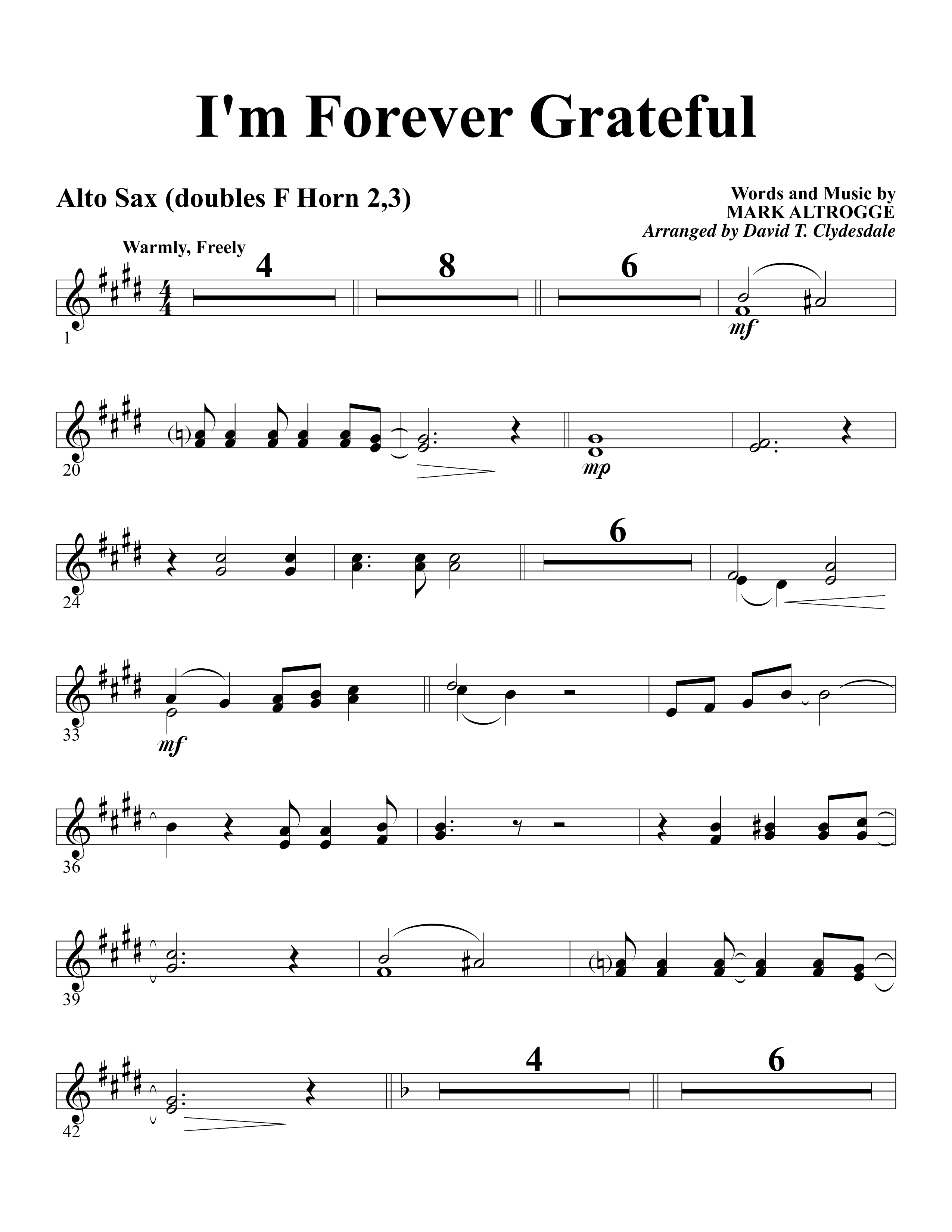I'm Forever Grateful Alto Sax (Word Music Choral / Arr. David Clydesdale)
