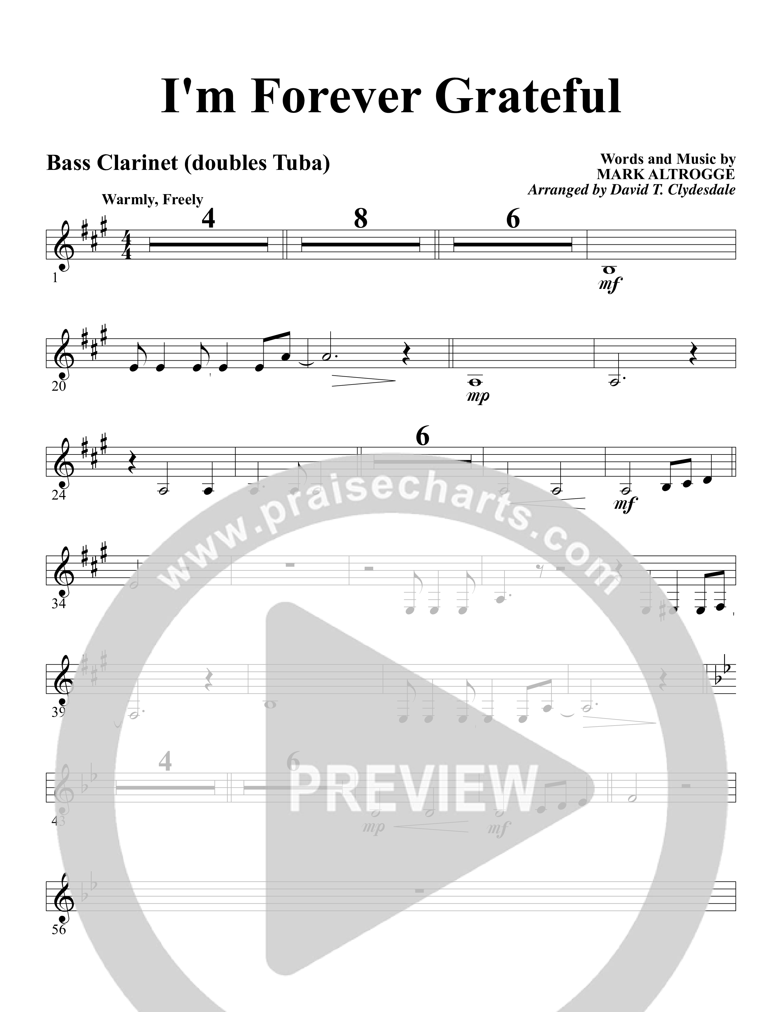 I'm Forever Grateful Bass Clarinet (Word Music Choral / Arr. David Clydesdale)