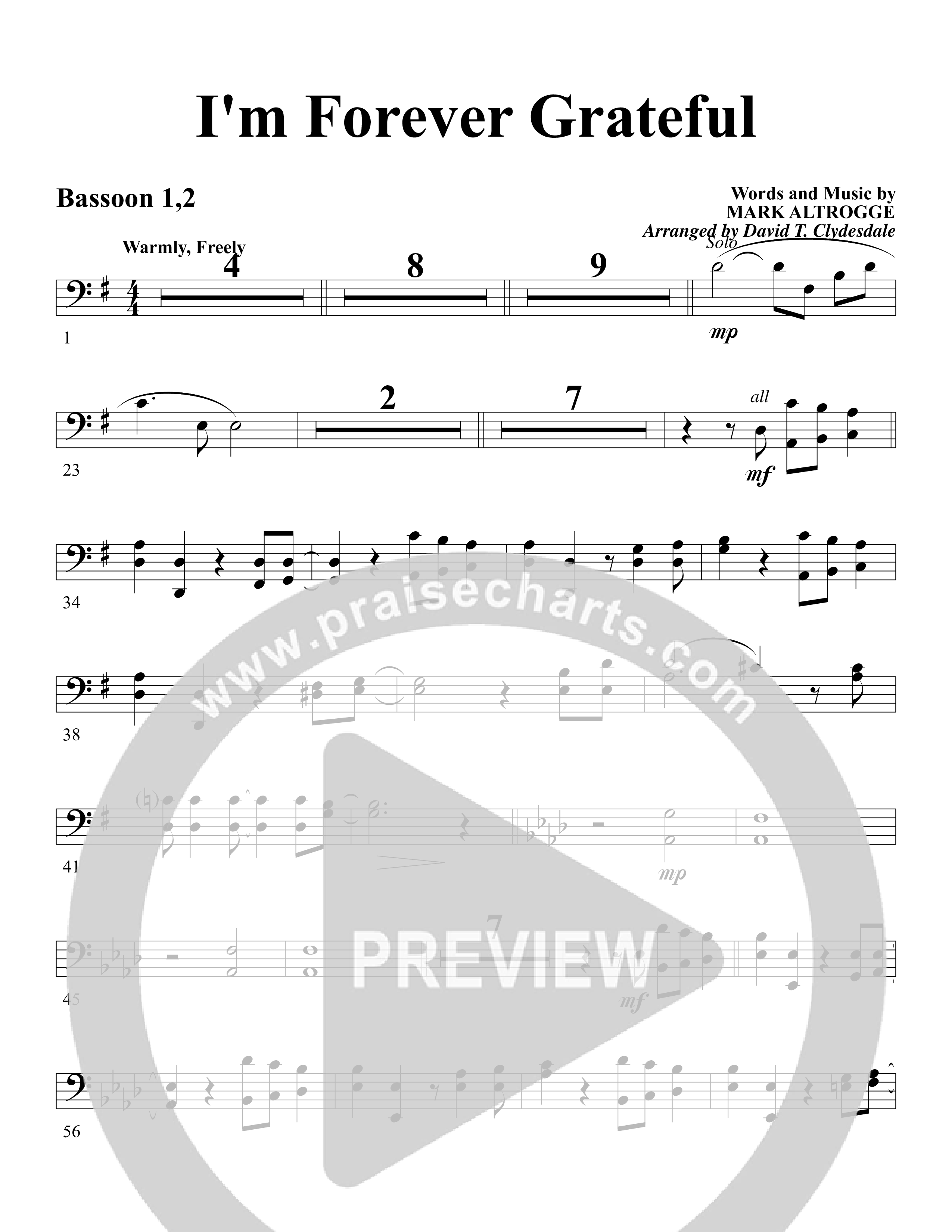 I'm Forever Grateful Bassoon 1/2 (Word Music Choral / Arr. David Clydesdale)
