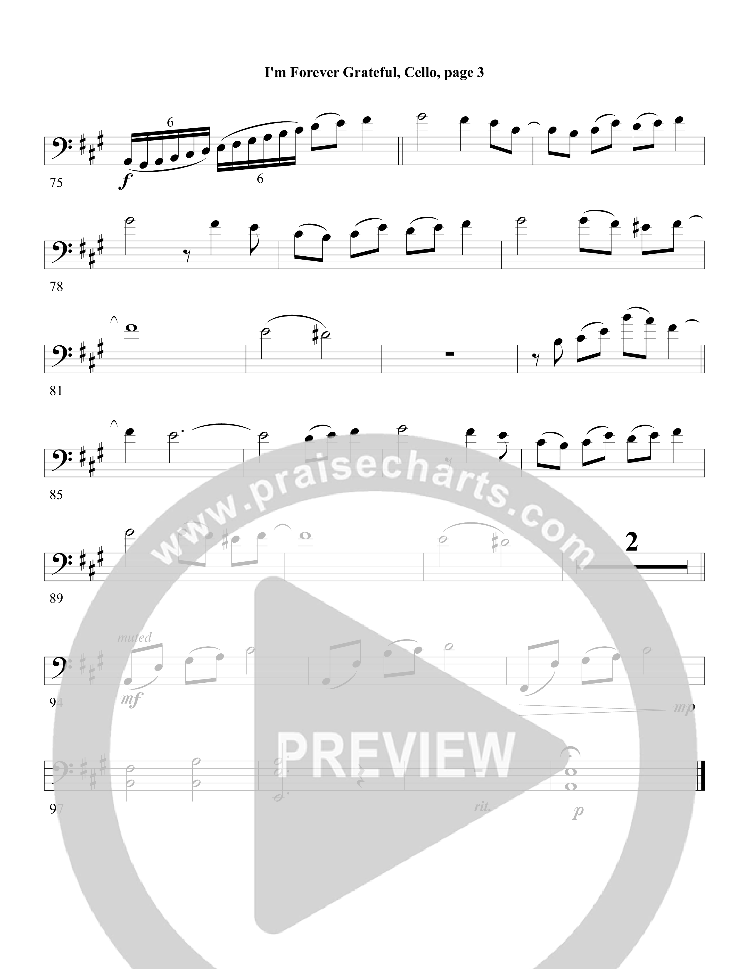 I'm Forever Grateful Cello (Word Music Choral / Arr. David Clydesdale)