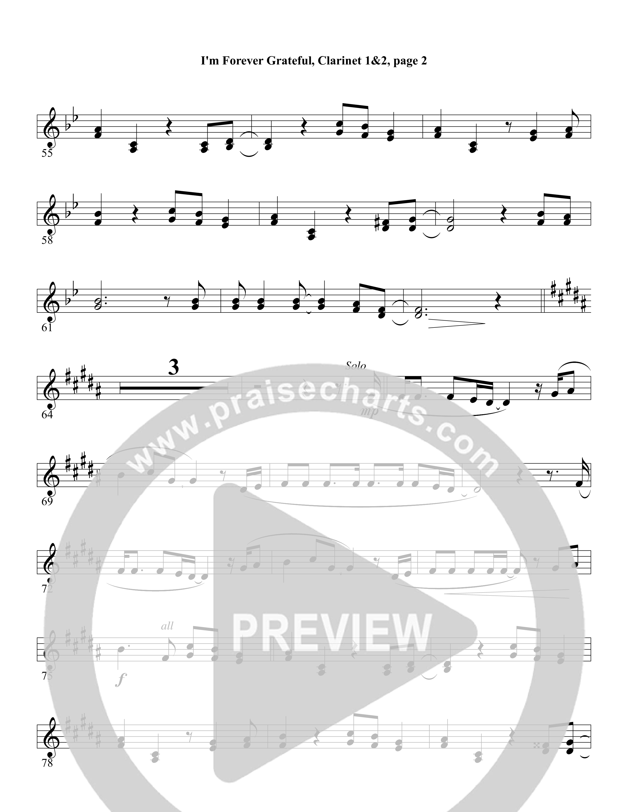 I'm Forever Grateful Clarinet 1/2 (Word Music Choral / Arr. David Clydesdale)