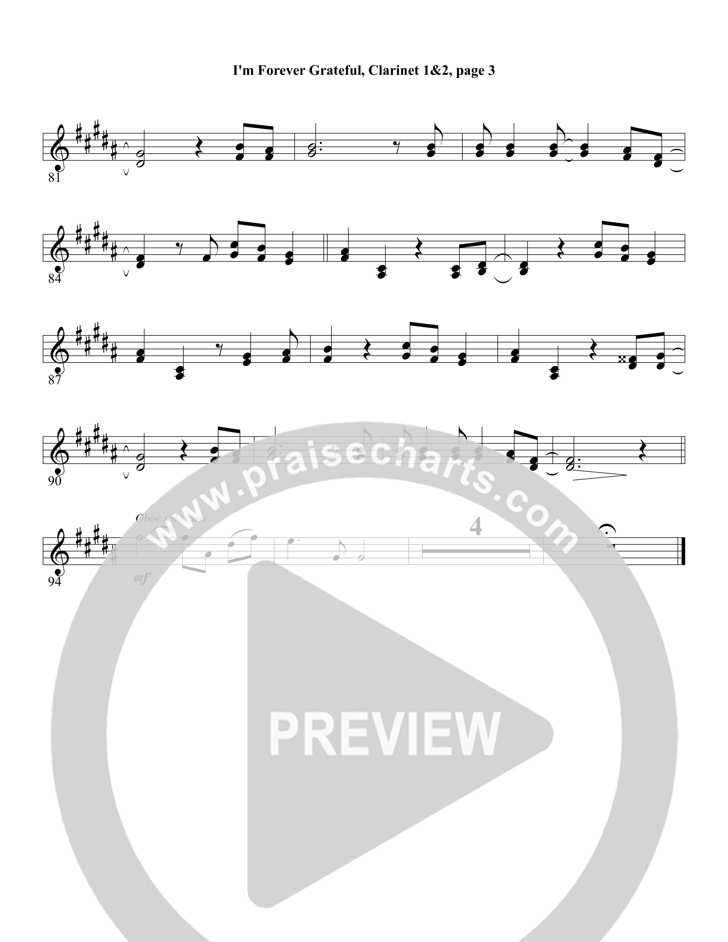 I'm Forever Grateful Clarinet 1/2 (Word Music Choral / Arr. David Clydesdale)