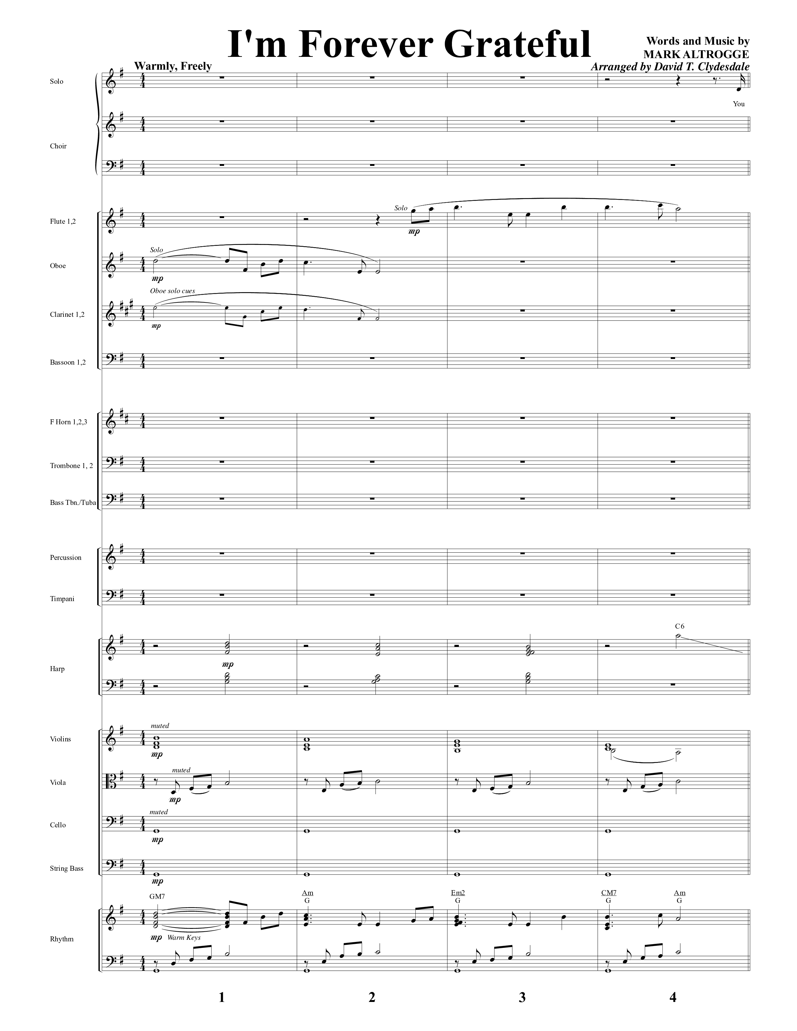 I'm Forever Grateful Orchestration (Word Music Choral / Arr. David Clydesdale)
