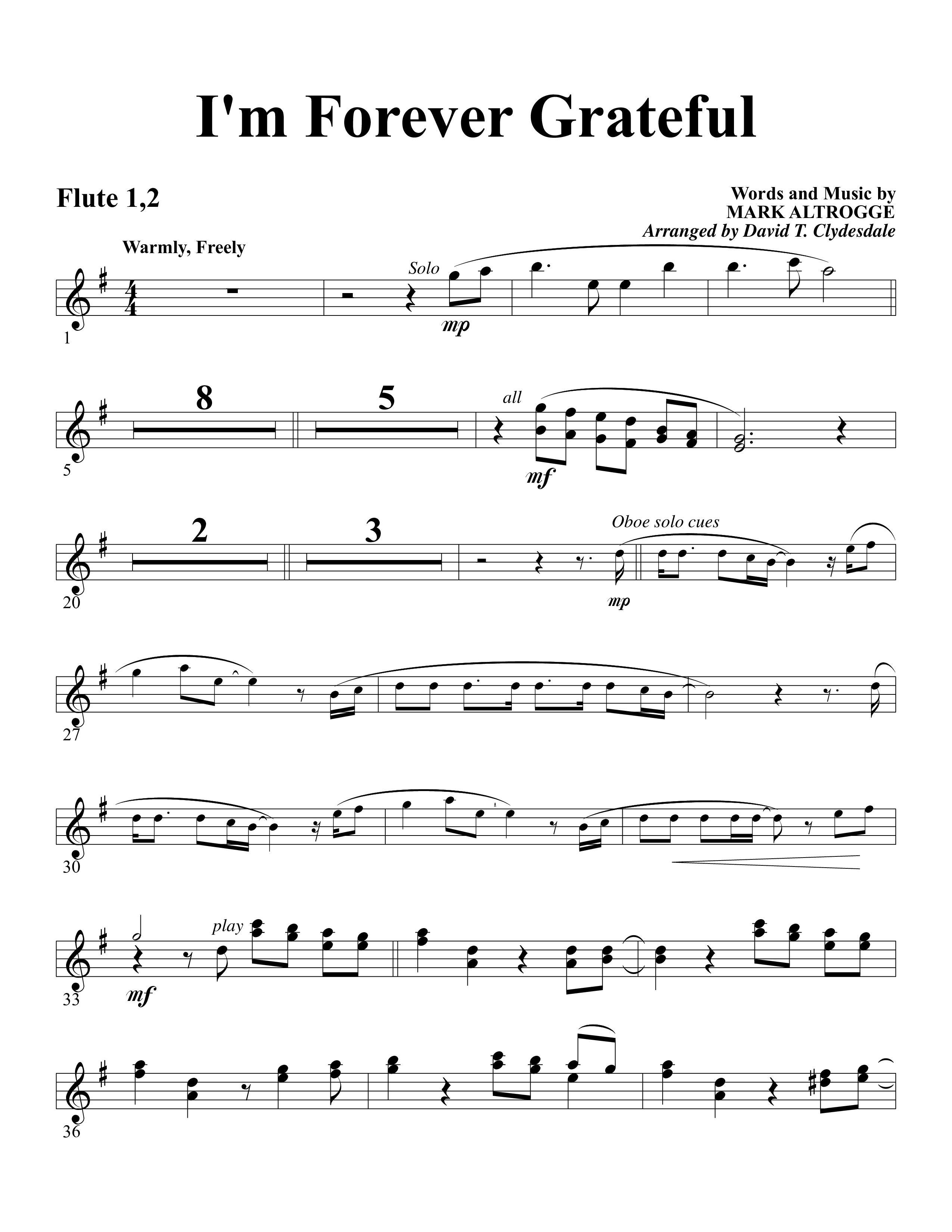 I'm Forever Grateful Flute 1/2 (Word Music Choral / Arr. David Clydesdale)