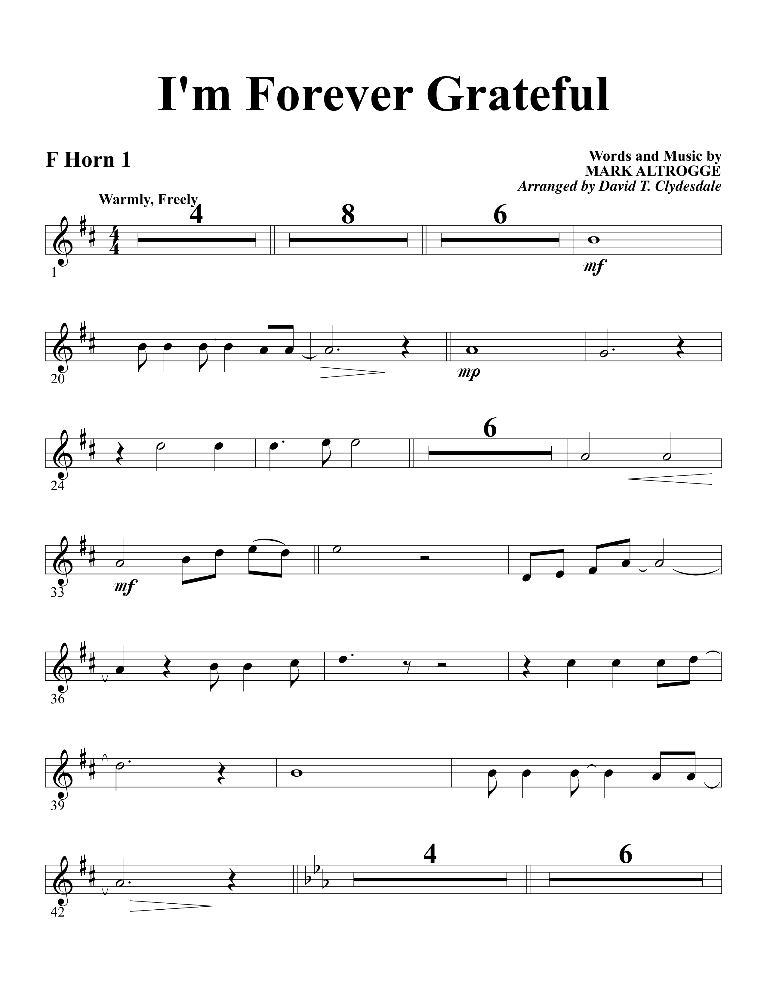 I'm Forever Grateful French Horn (Word Music Choral / Arr. David Clydesdale)