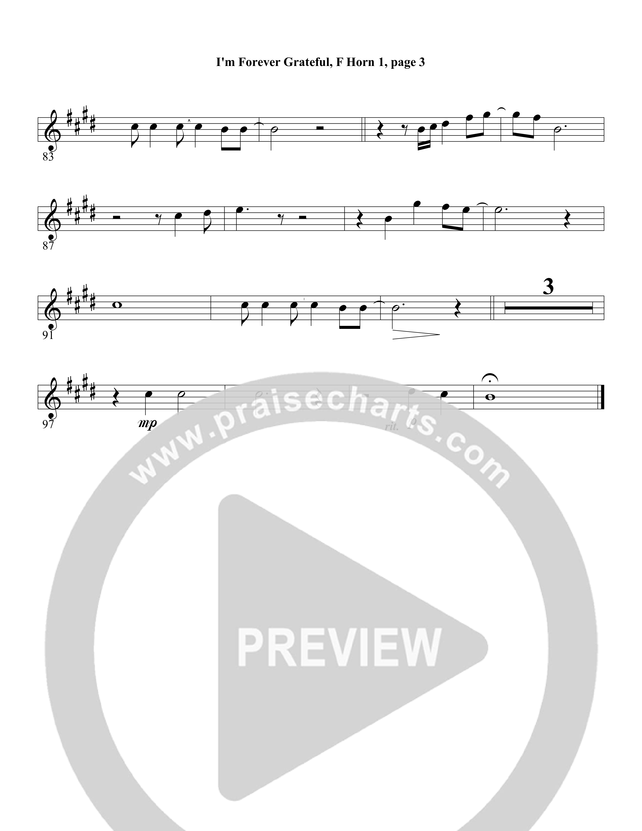 I'm Forever Grateful French Horn (Word Music Choral / Arr. David Clydesdale)