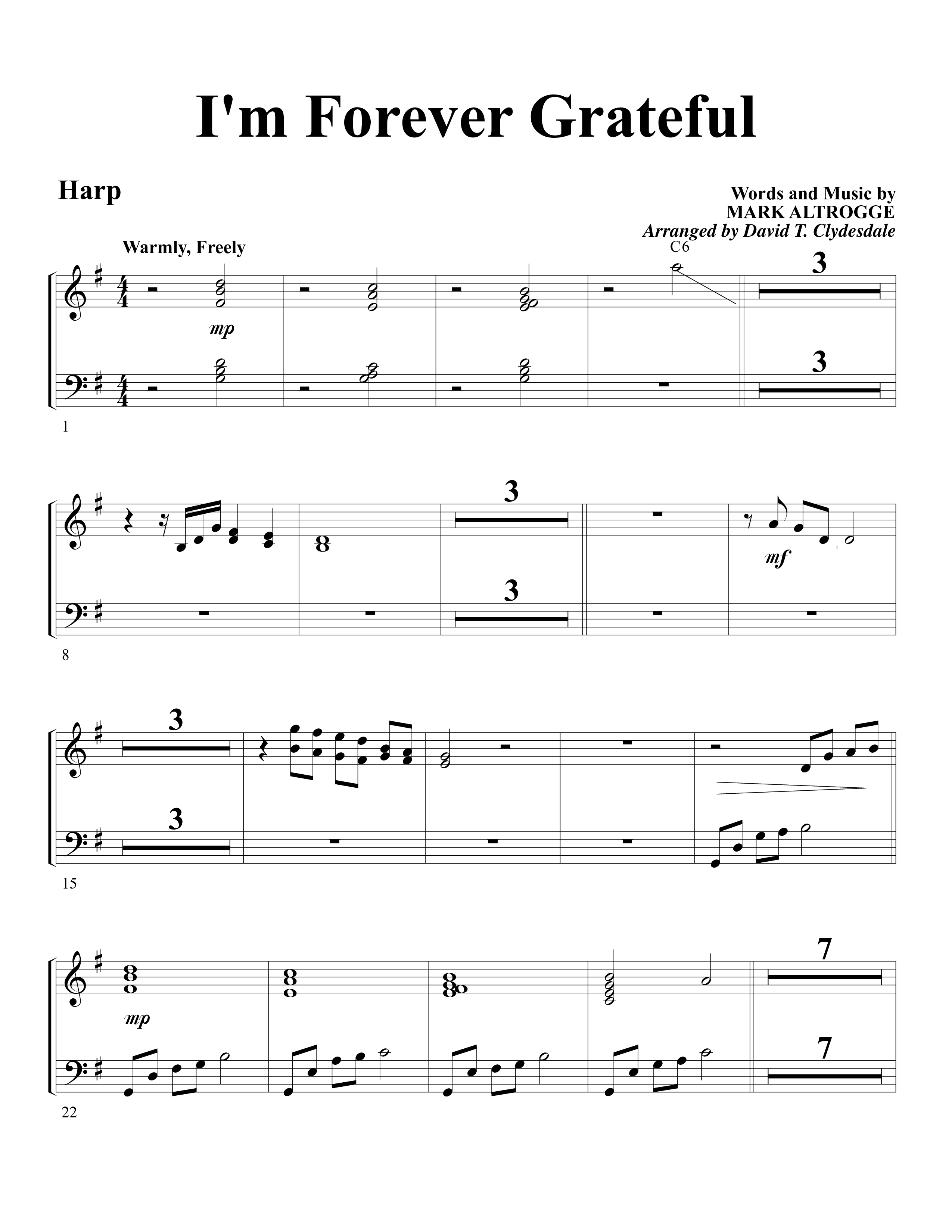 I'm Forever Grateful Harp (Word Music Choral / Arr. David Clydesdale)