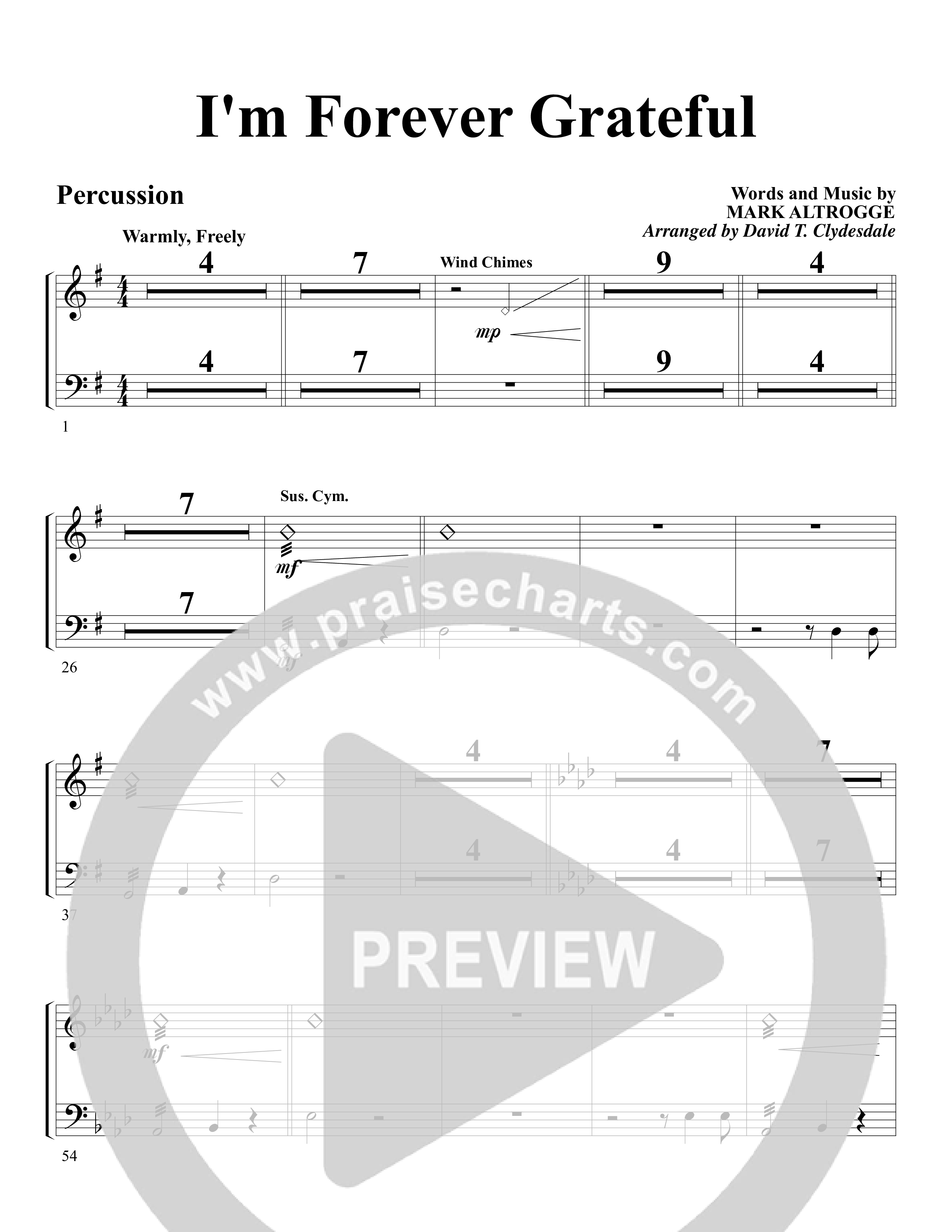 I'm Forever Grateful Percussion (Word Music Choral / Arr. David Clydesdale)