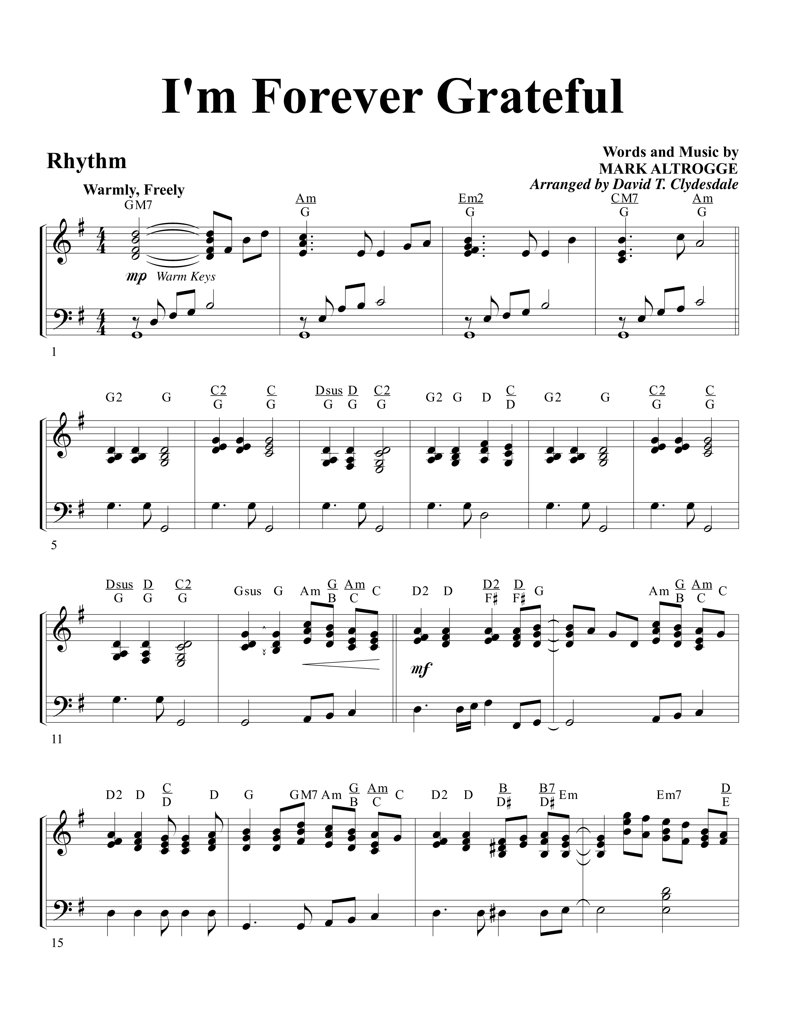 I'm Forever Grateful Rhythm Chart (Word Music Choral / Arr. David Clydesdale)