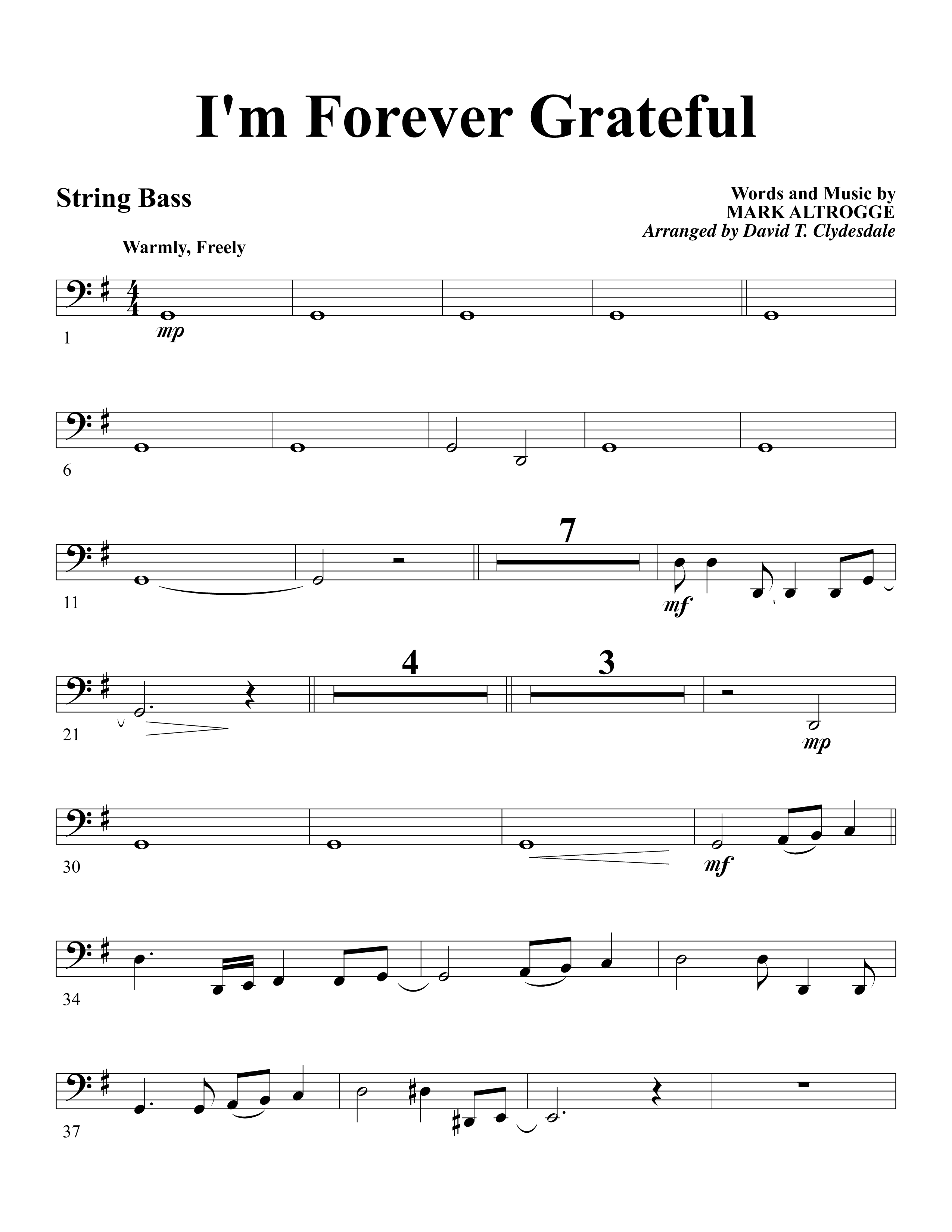 I'm Forever Grateful String Bass (Word Music Choral / Arr. David Clydesdale)