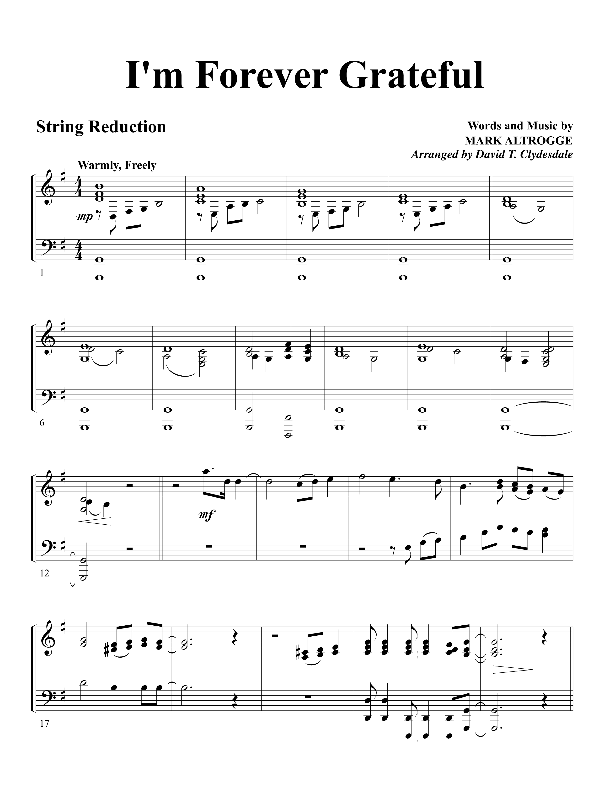 I'm Forever Grateful String Reduction (Word Music Choral / Arr. David Clydesdale)