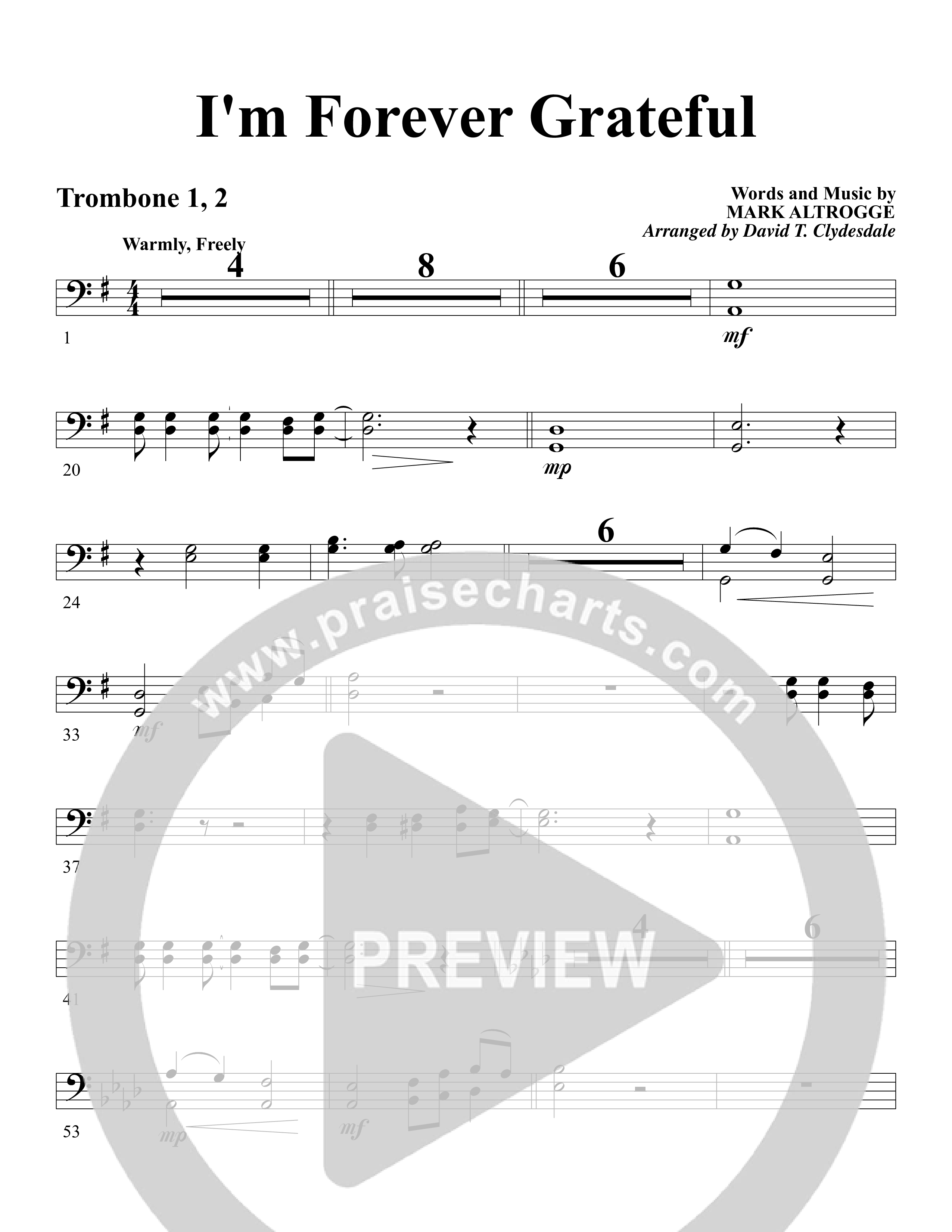 I'm Forever Grateful Trombone 1/2 (Word Music Choral / Arr. David Clydesdale)