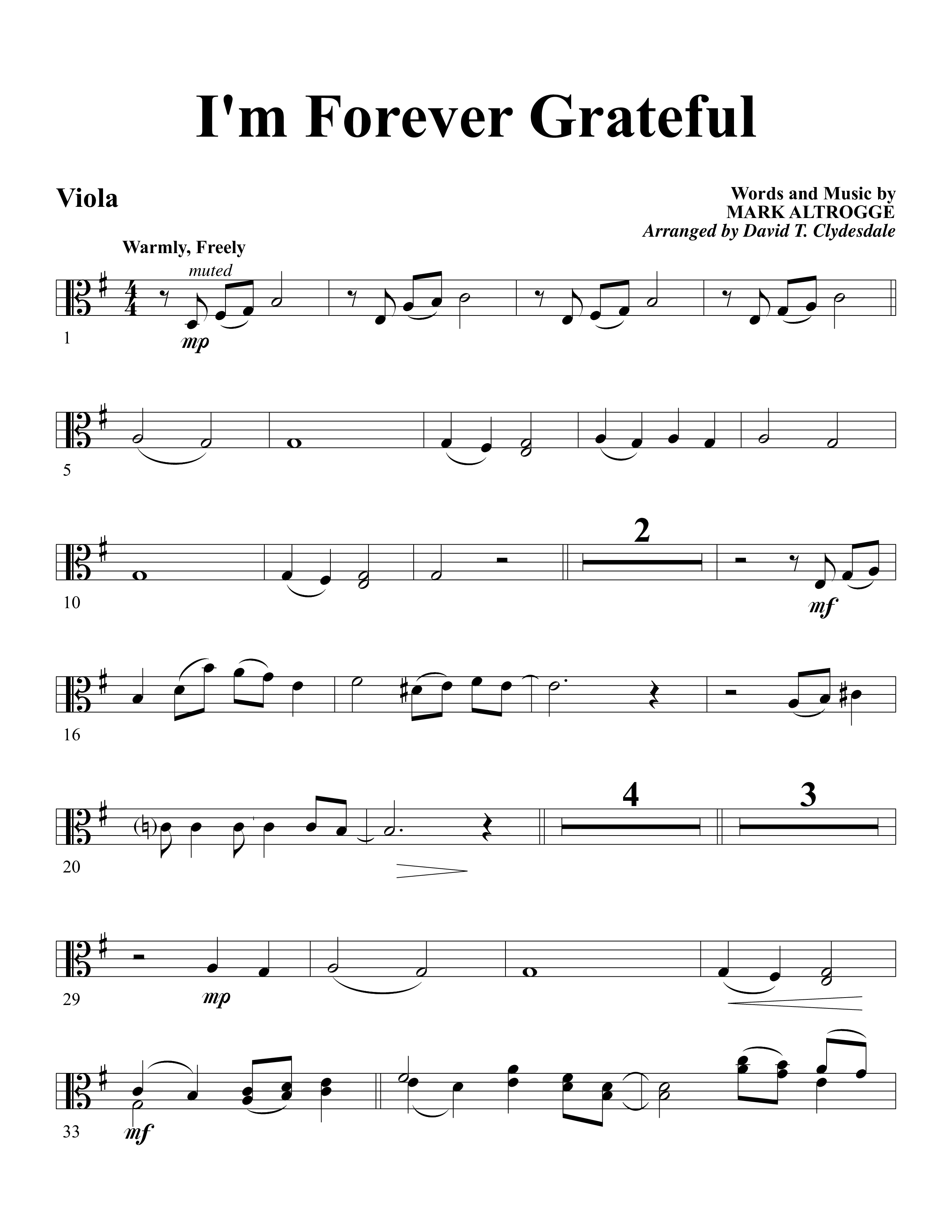 I'm Forever Grateful Viola (Word Music Choral / Arr. David Clydesdale)