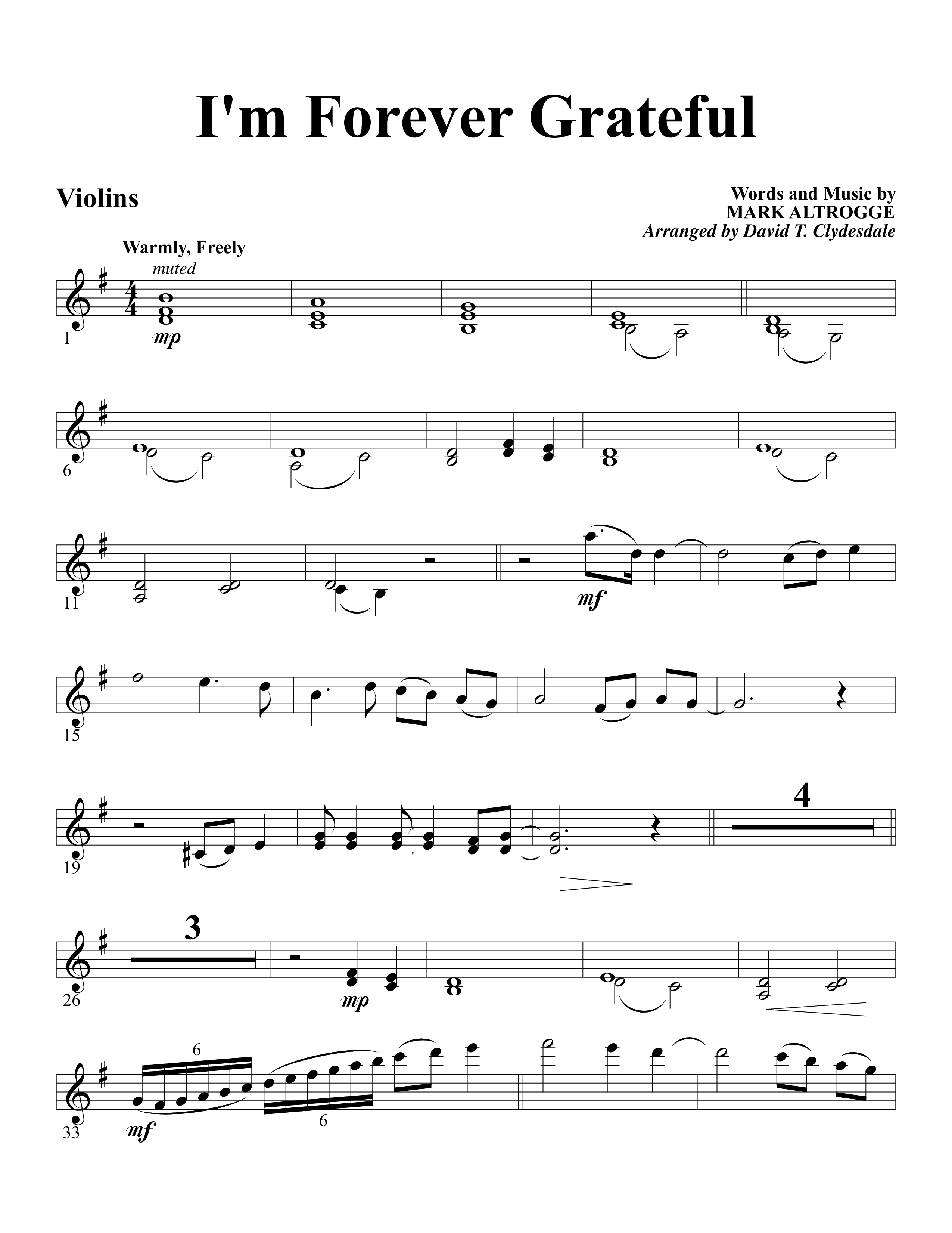 I'm Forever Grateful Violins (Word Music Choral / Arr. David Clydesdale)