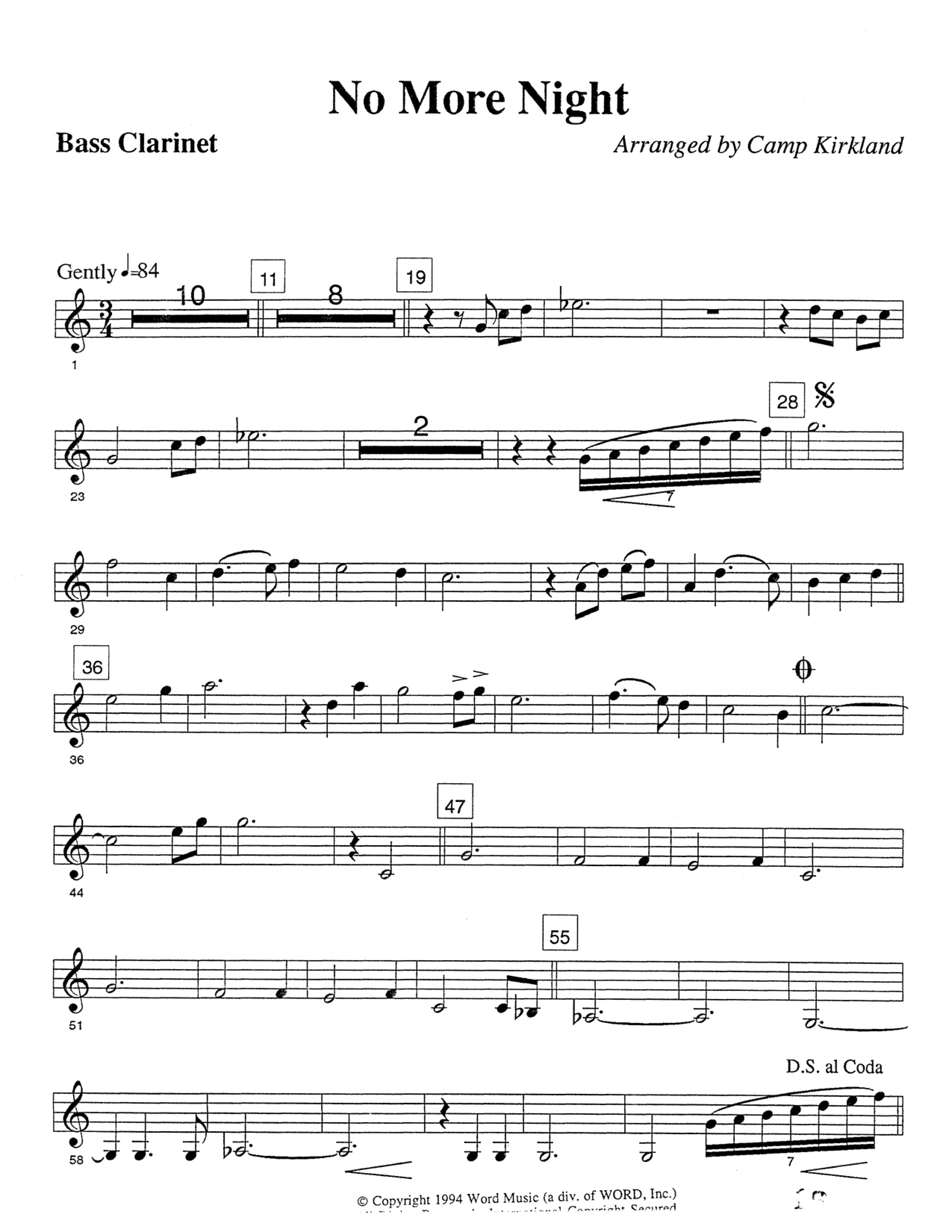 No More Night (Choral Anthem SATB) Bass Clarinet (Word Music Choral / Arr. Camp Kirkland)