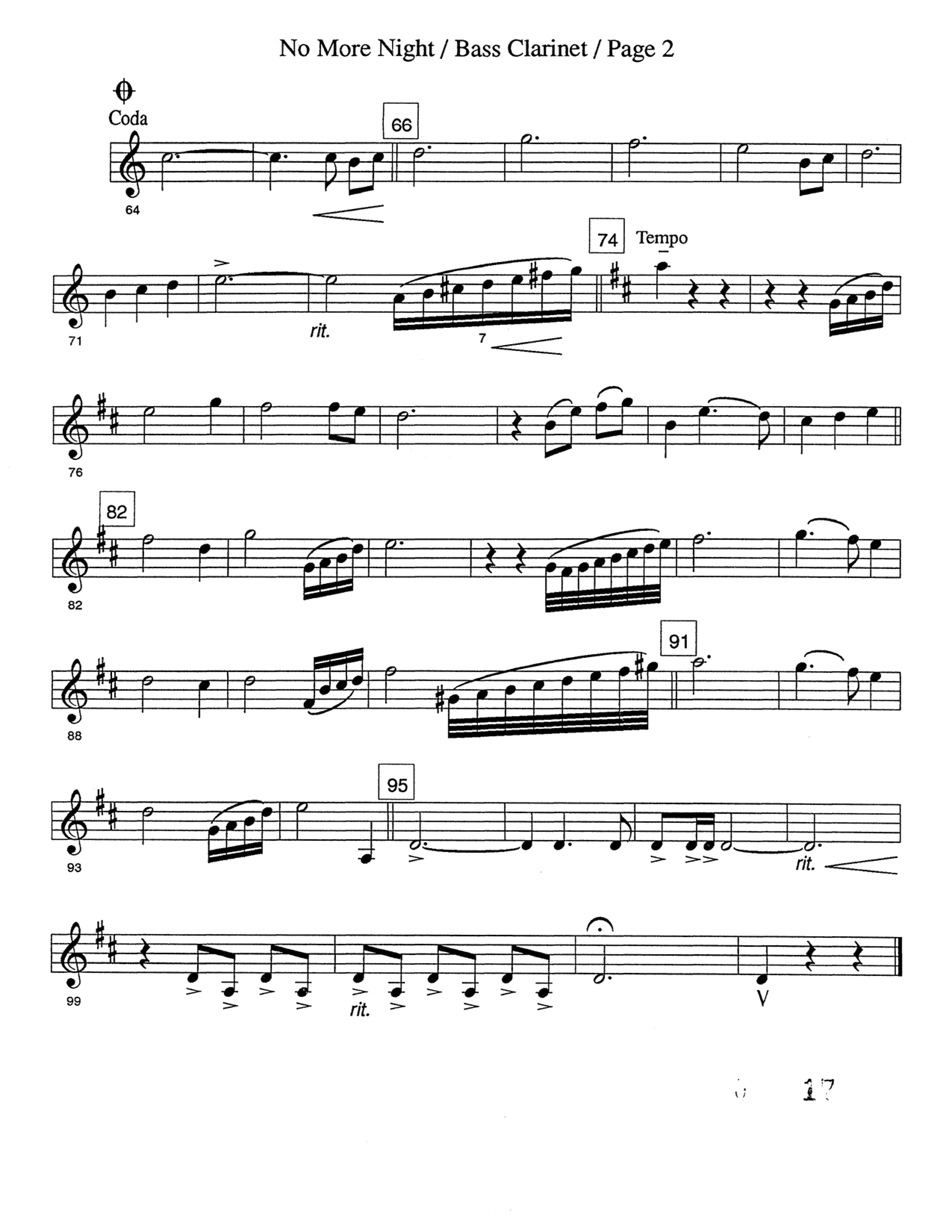 No More Night (Choral Anthem SATB) Bass Clarinet (Word Music Choral / Arr. Camp Kirkland)