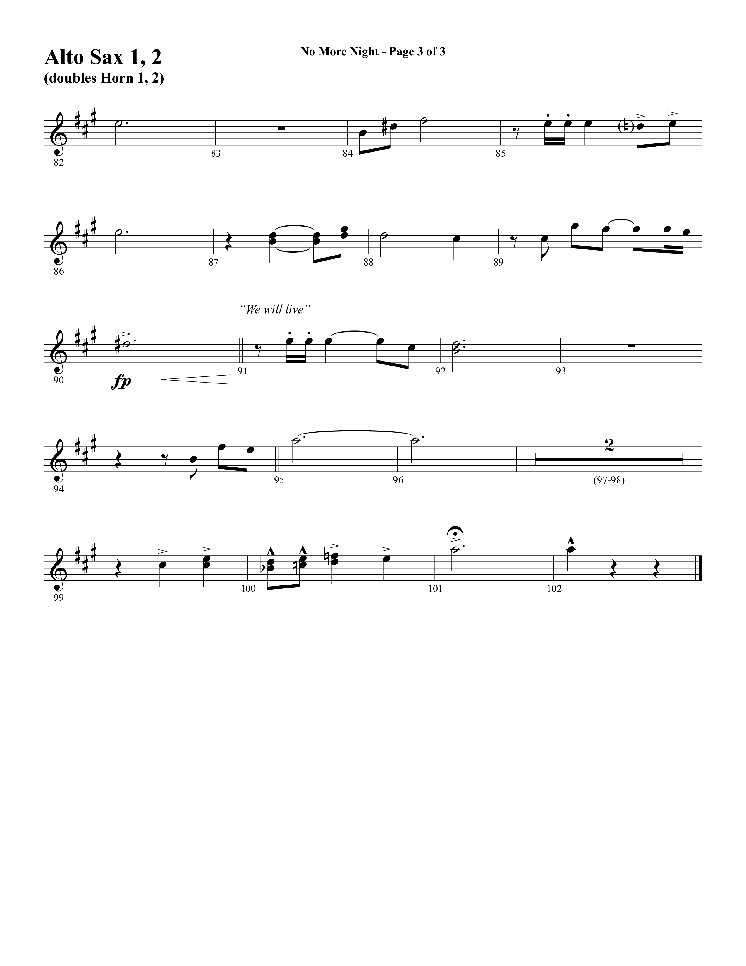No More Night (Choral Anthem SATB) Alto Sax 1/2 (Word Music Choral / Arr. Camp Kirkland)
