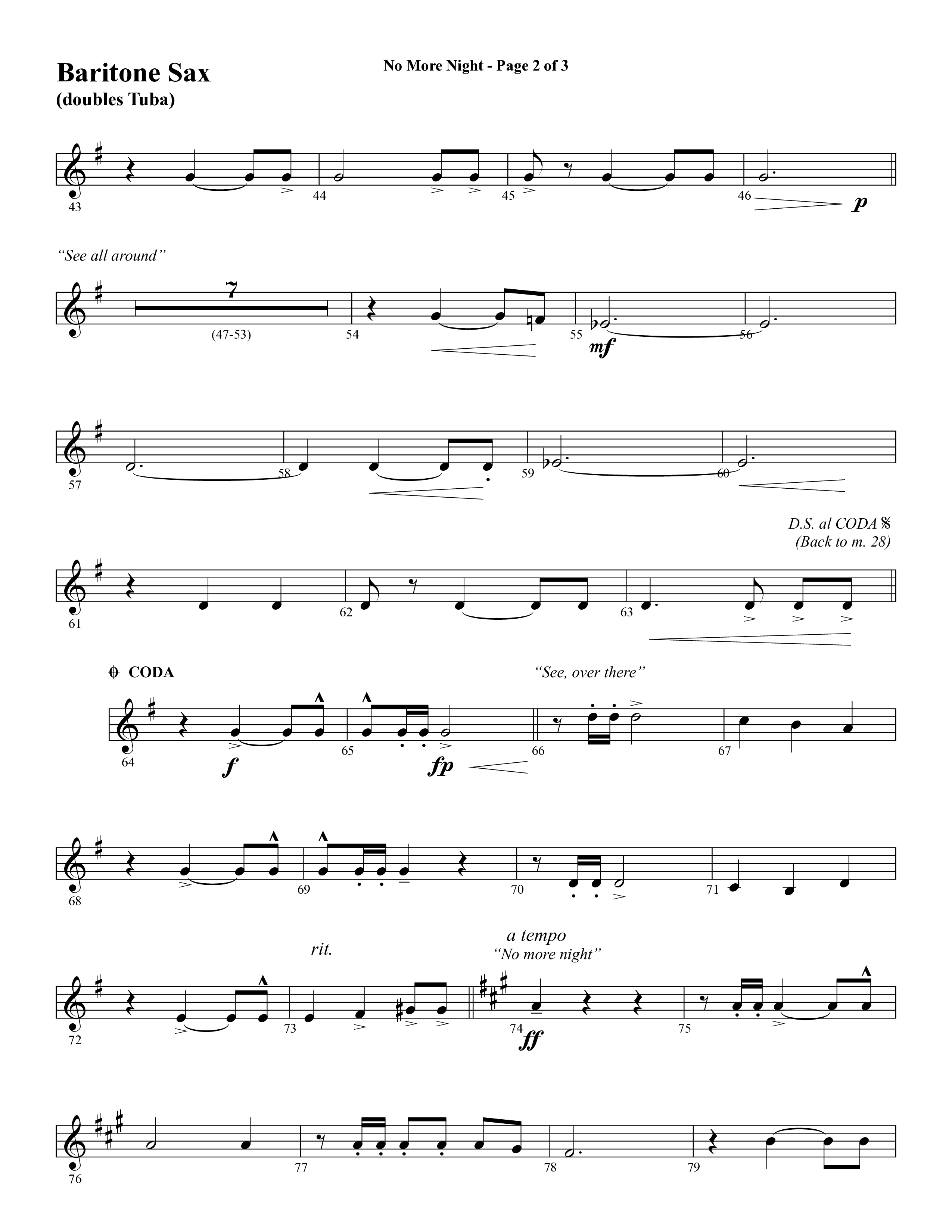 No More Night (Choral Anthem SATB) Bari Sax (Word Music Choral / Arr. Camp Kirkland)