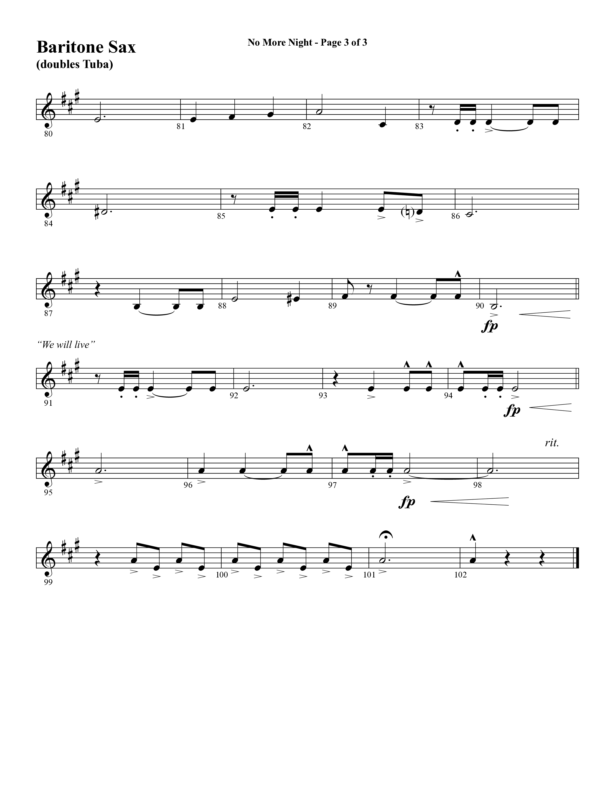 No More Night (Choral Anthem SATB) Bari Sax (Word Music Choral / Arr. Camp Kirkland)