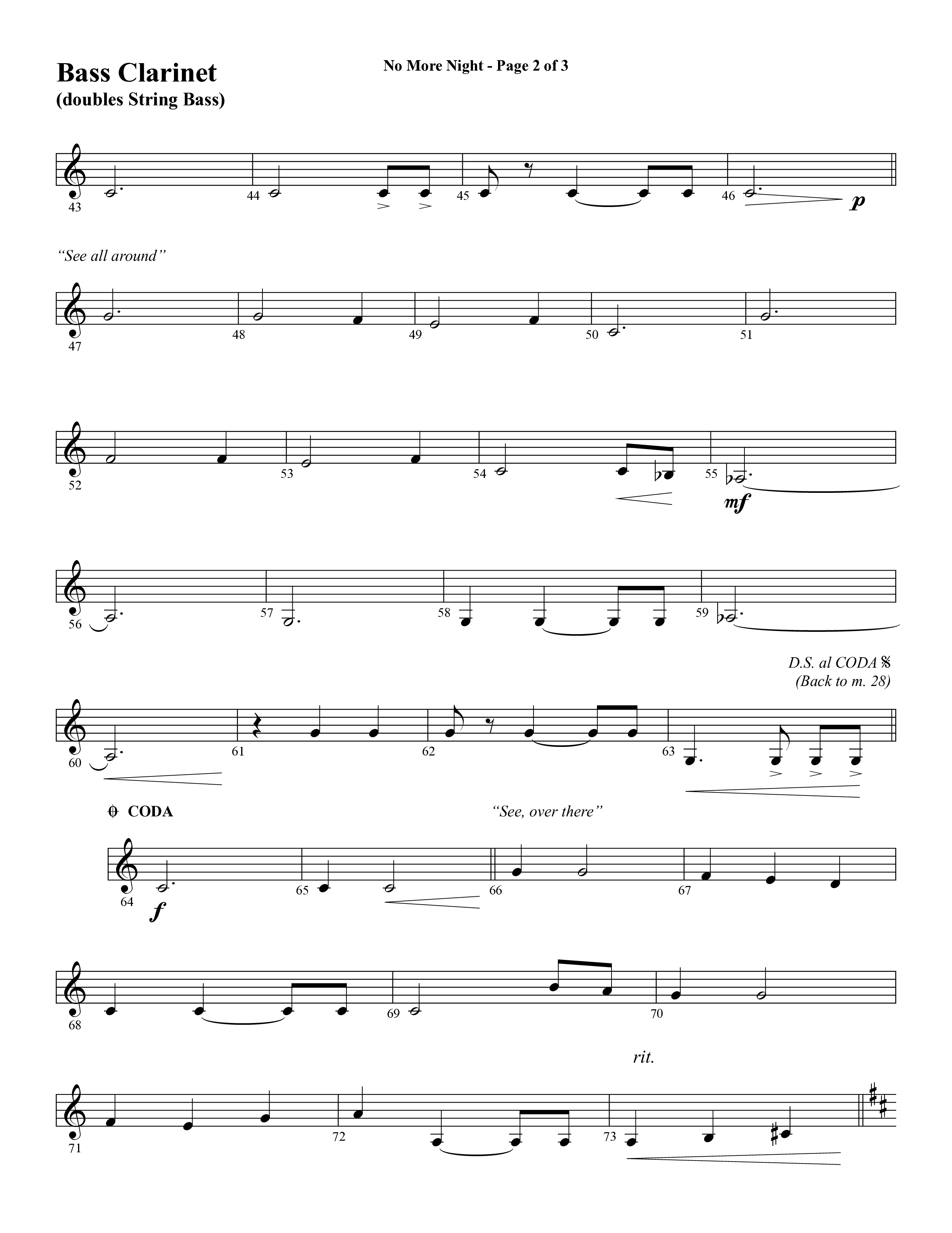 No More Night (Choral Anthem SATB) Bass Clarinet (Word Music Choral / Arr. Camp Kirkland)