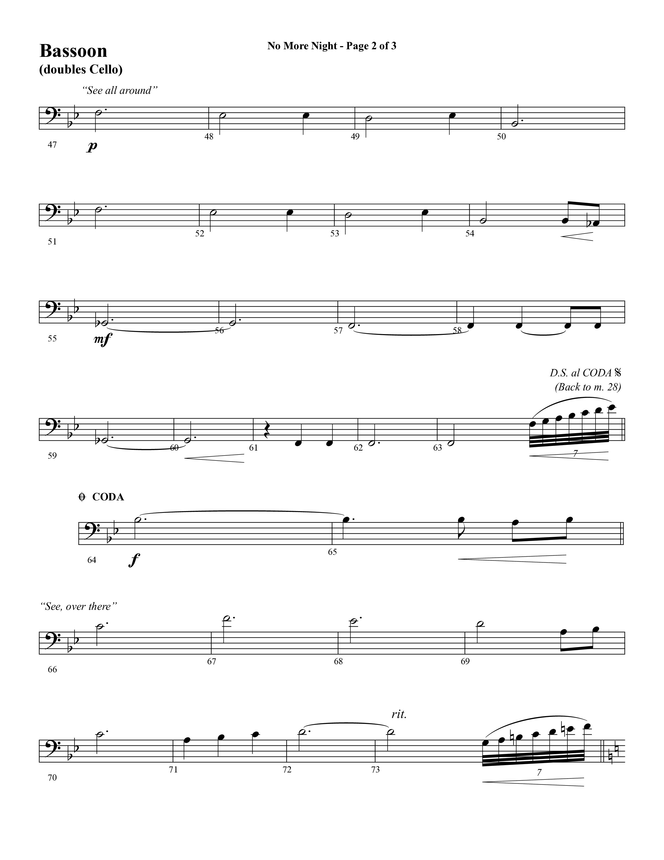 No More Night (Choral Anthem SATB) Bassoon (Word Music Choral / Arr. Camp Kirkland)