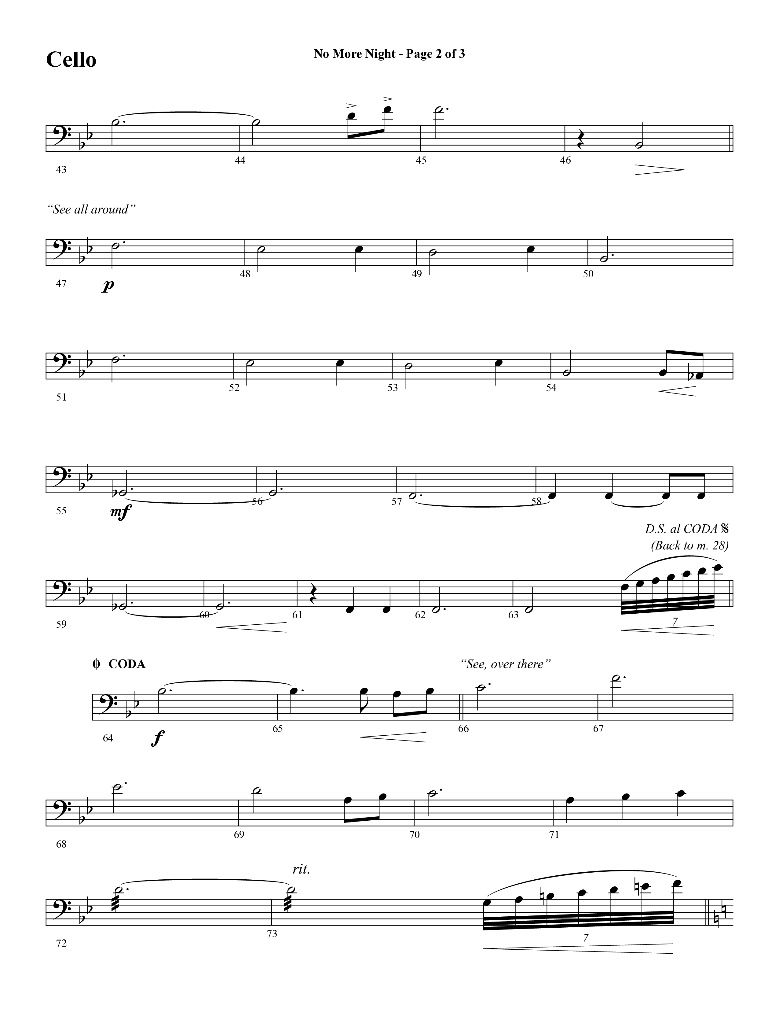 No More Night (Choral Anthem SATB) Cello (Word Music Choral / Arr. Camp Kirkland)
