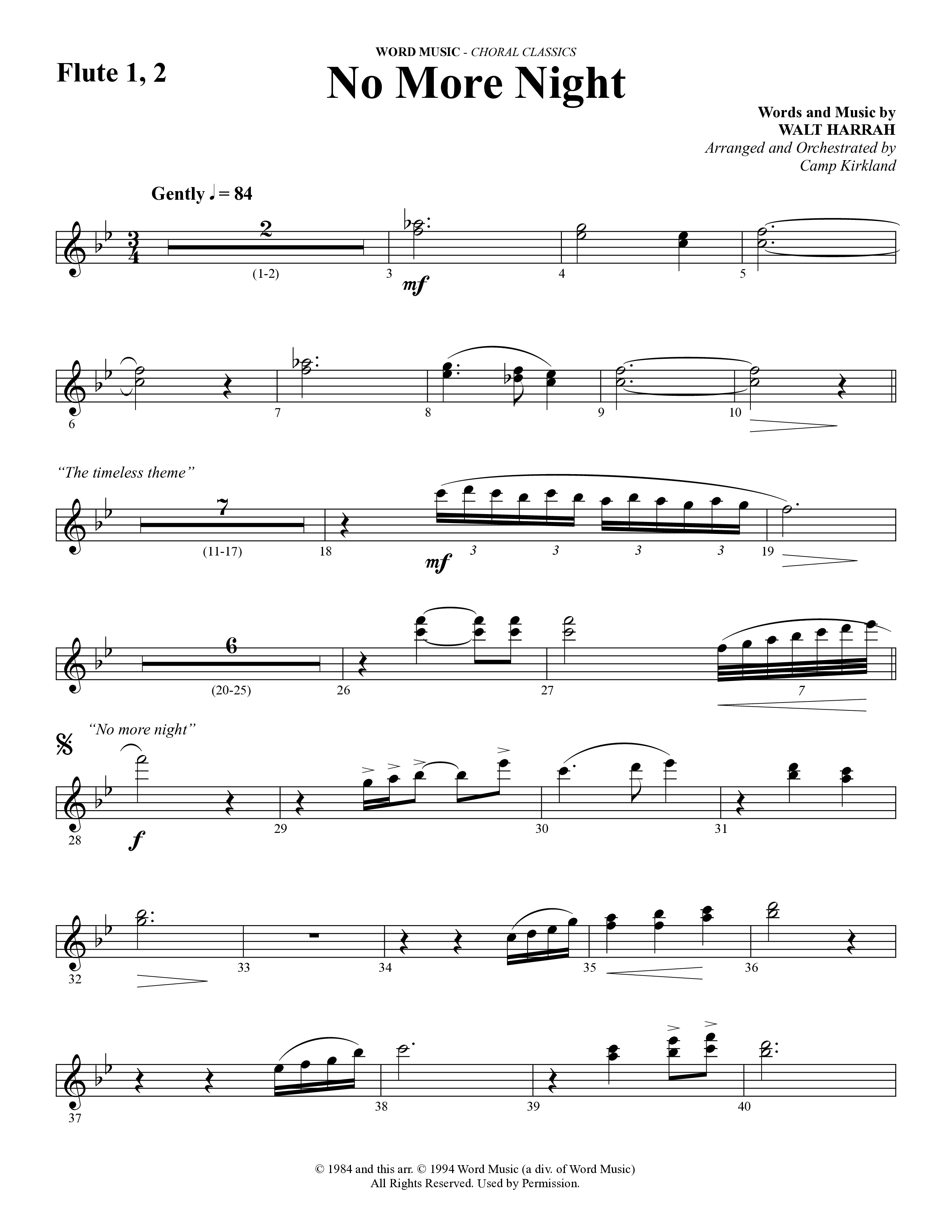 No More Night (Choral Anthem SATB) Flute 1/2 (Word Music Choral / Arr. Camp Kirkland)