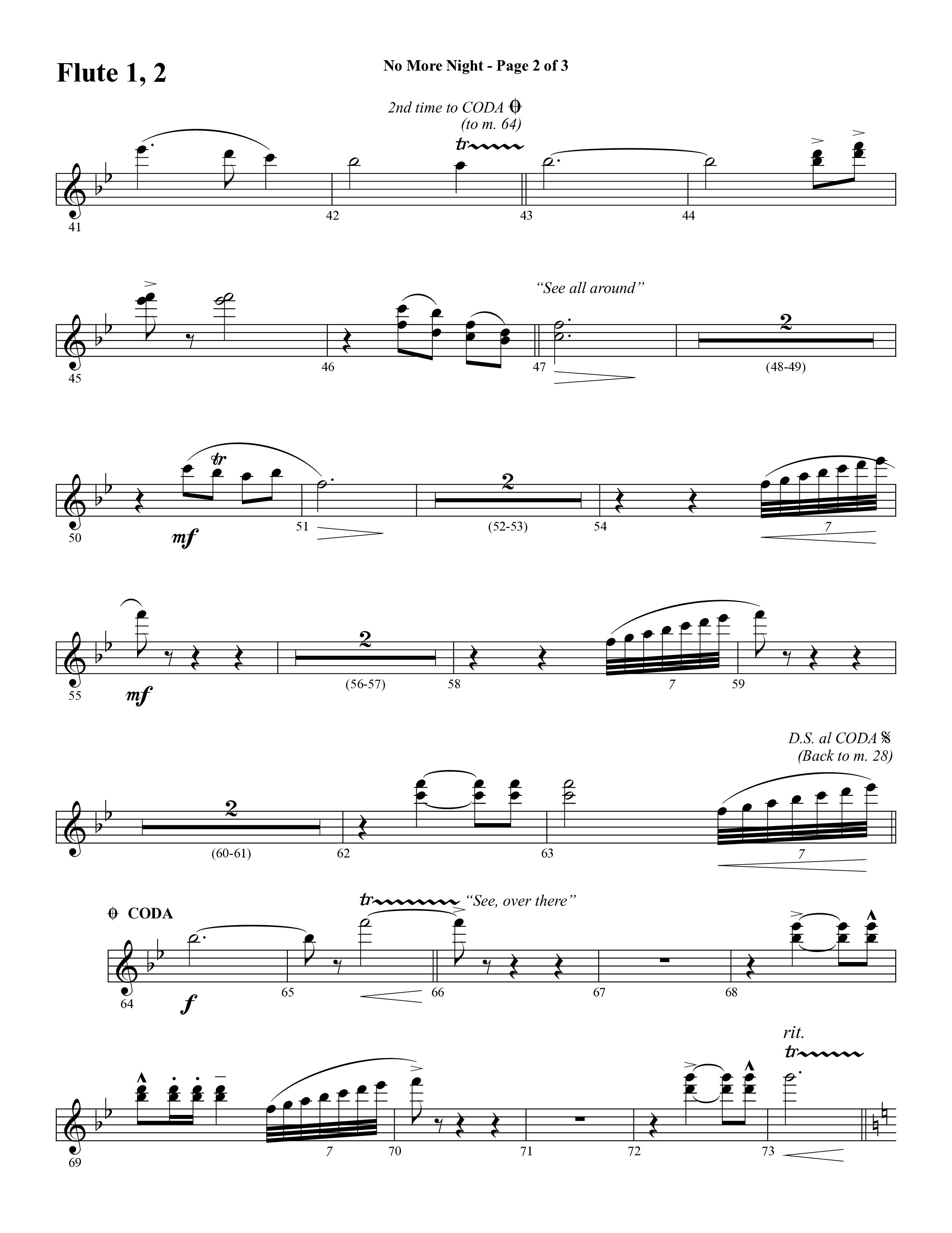 No More Night (Choral Anthem SATB) Flute 1/2 (Word Music Choral / Arr. Camp Kirkland)