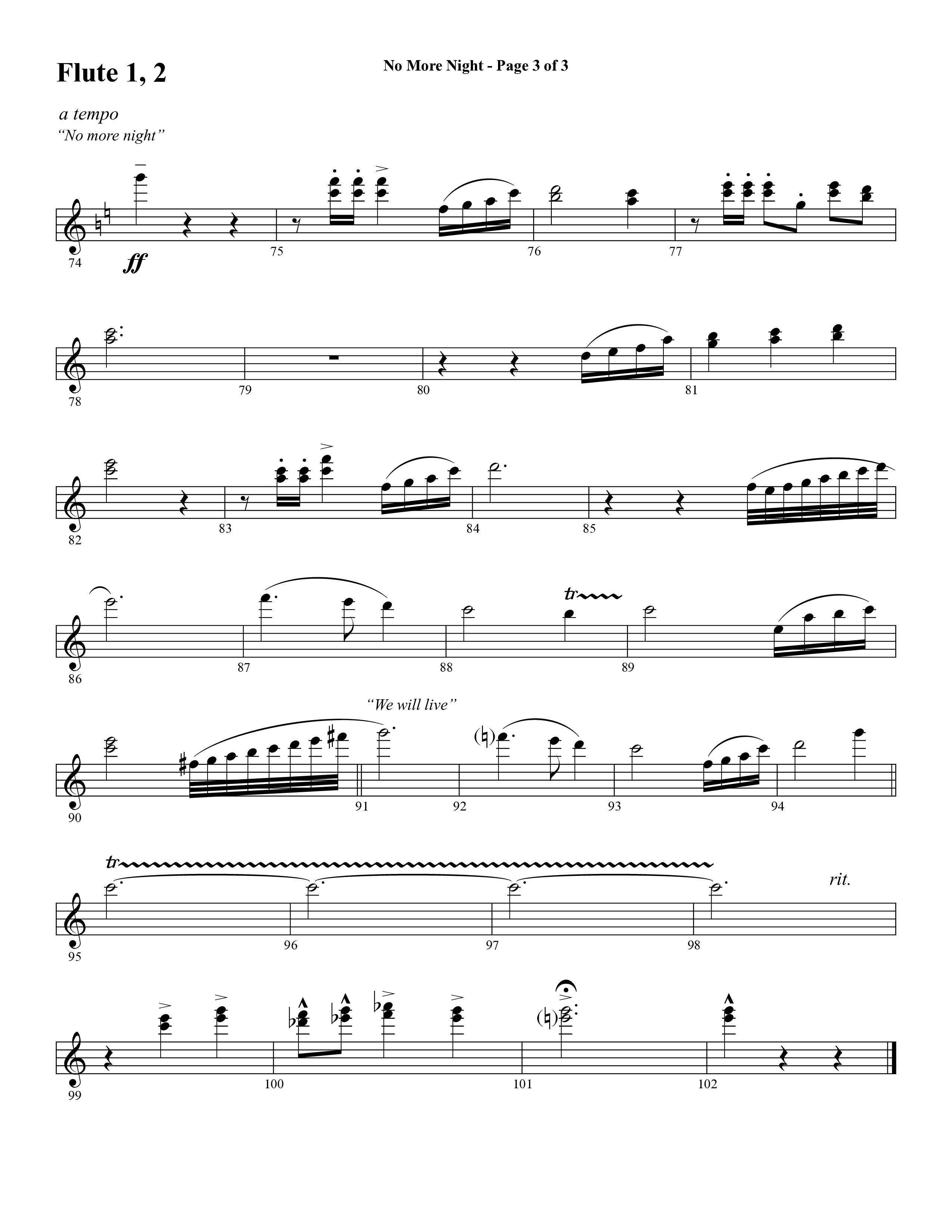 No More Night (Choral Anthem SATB) Flute 1/2 (Word Music Choral / Arr. Camp Kirkland)