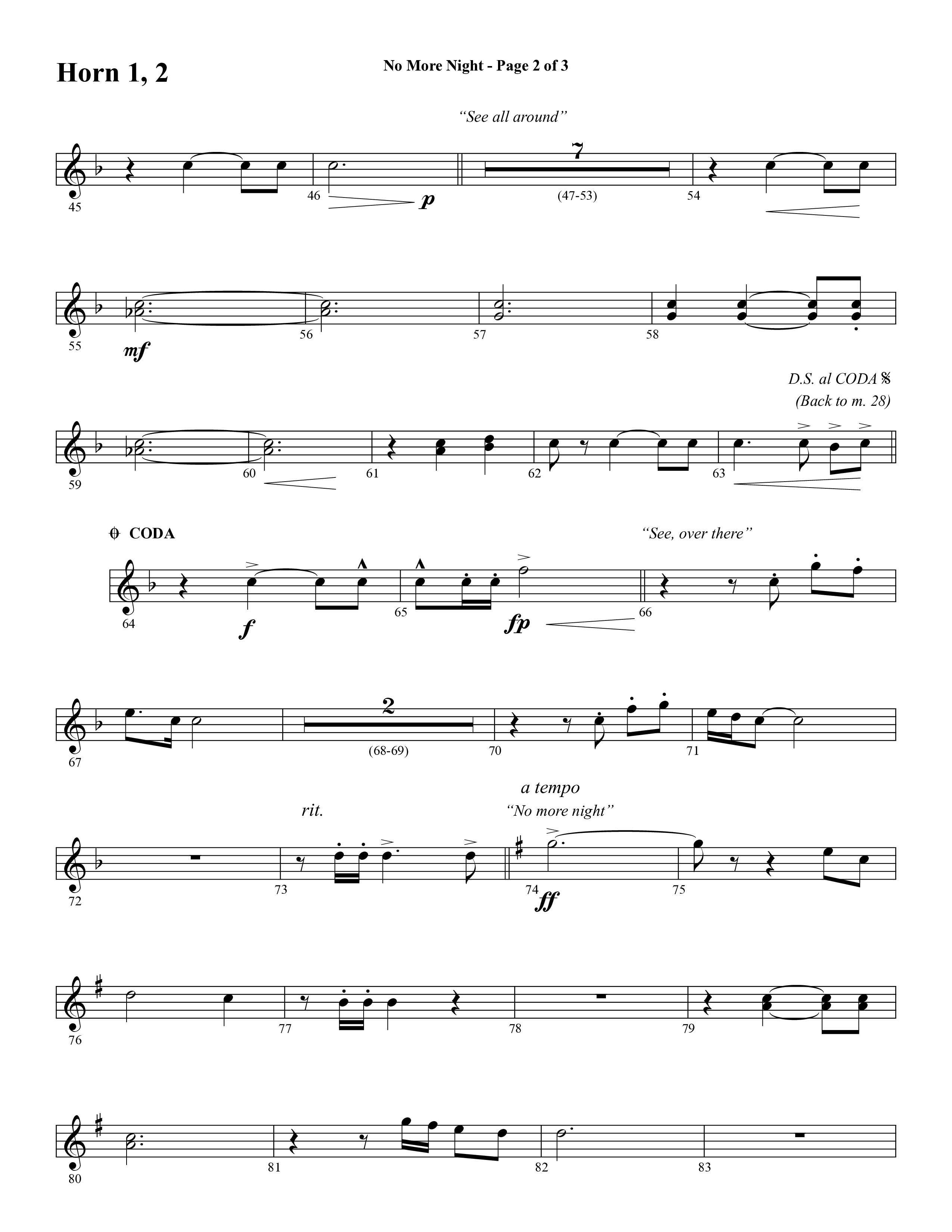 No More Night (Choral Anthem SATB) French Horn 1/2 (Word Music Choral / Arr. Camp Kirkland)