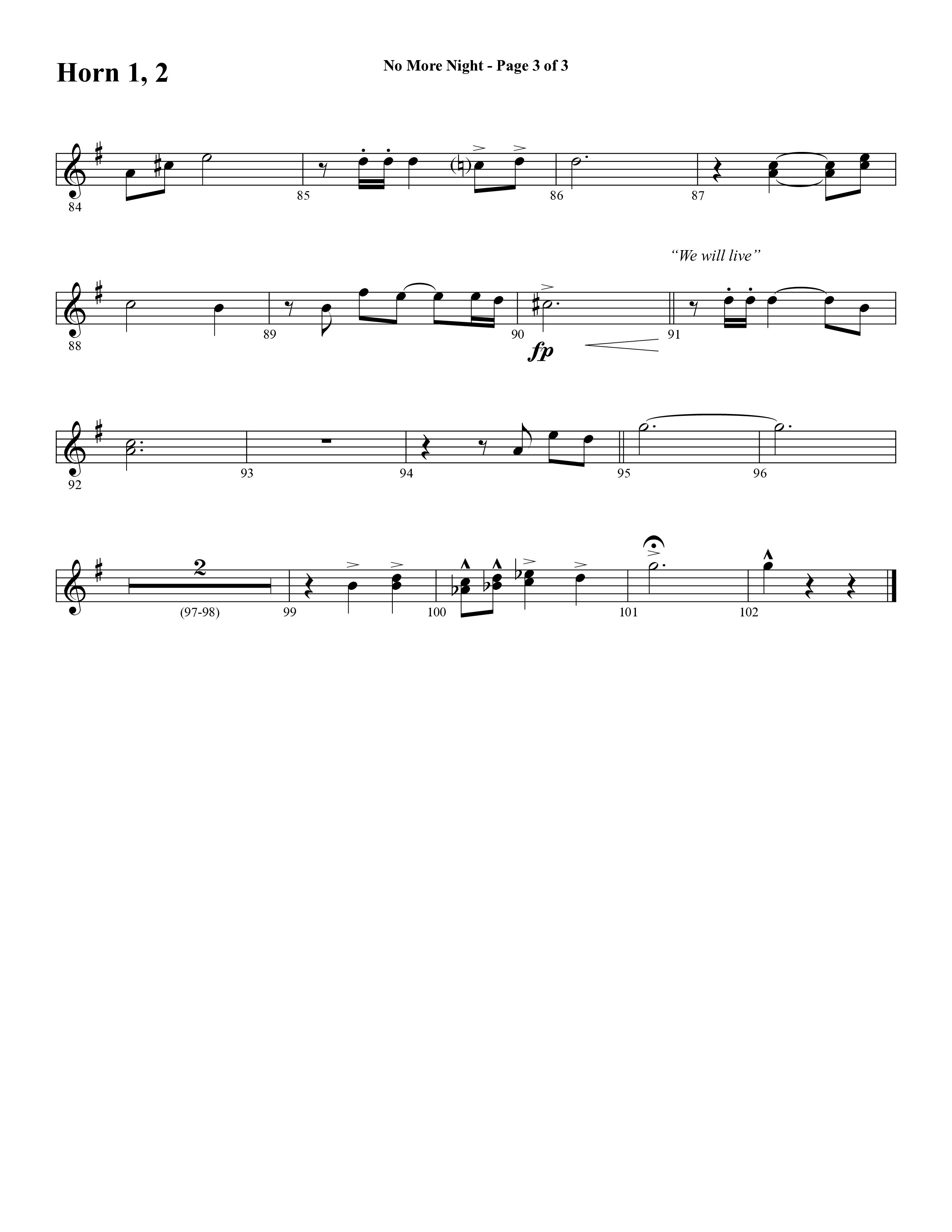 No More Night (Choral Anthem SATB) French Horn 1/2 (Word Music Choral / Arr. Camp Kirkland)
