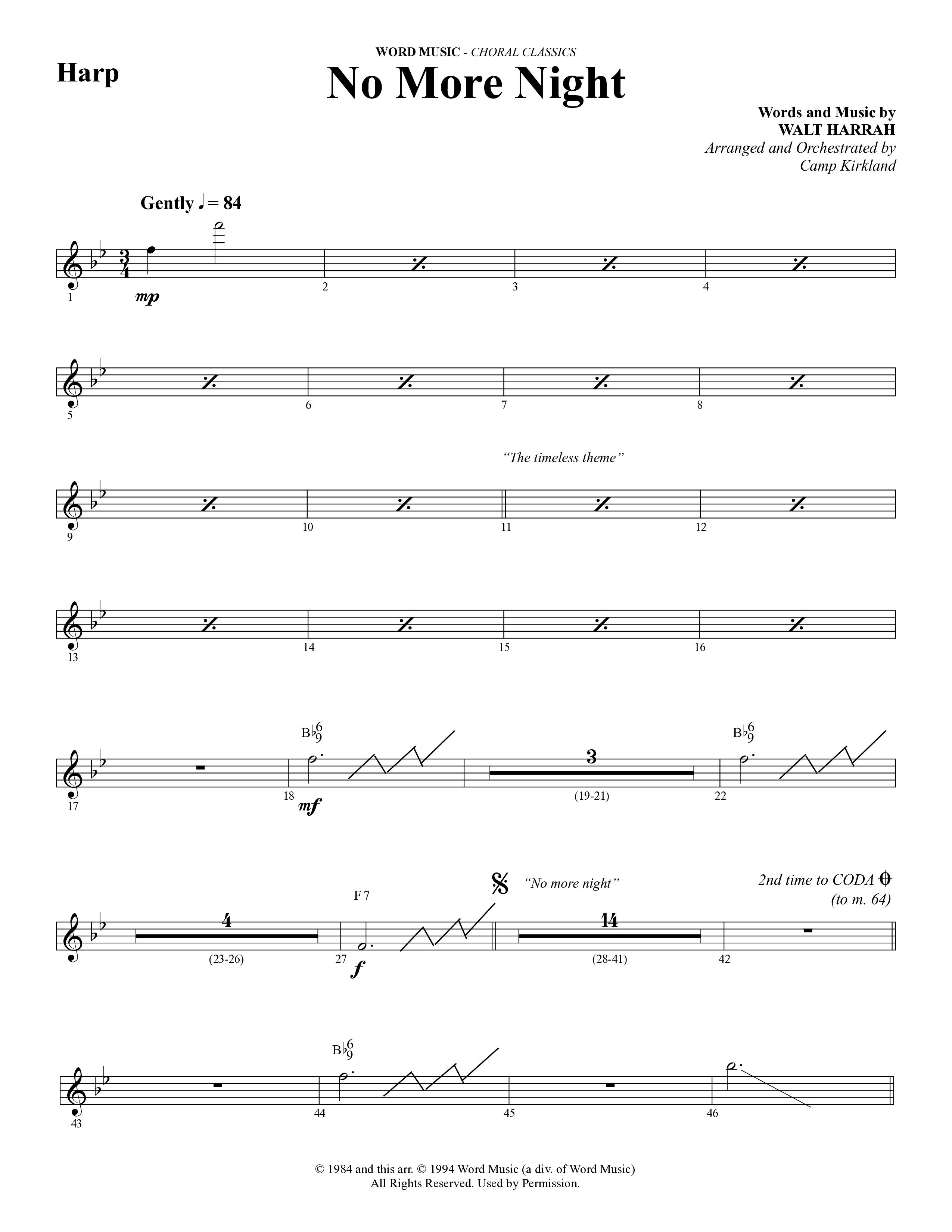 No More Night (Choral Anthem SATB) Harp (Word Music Choral / Arr. Camp Kirkland)
