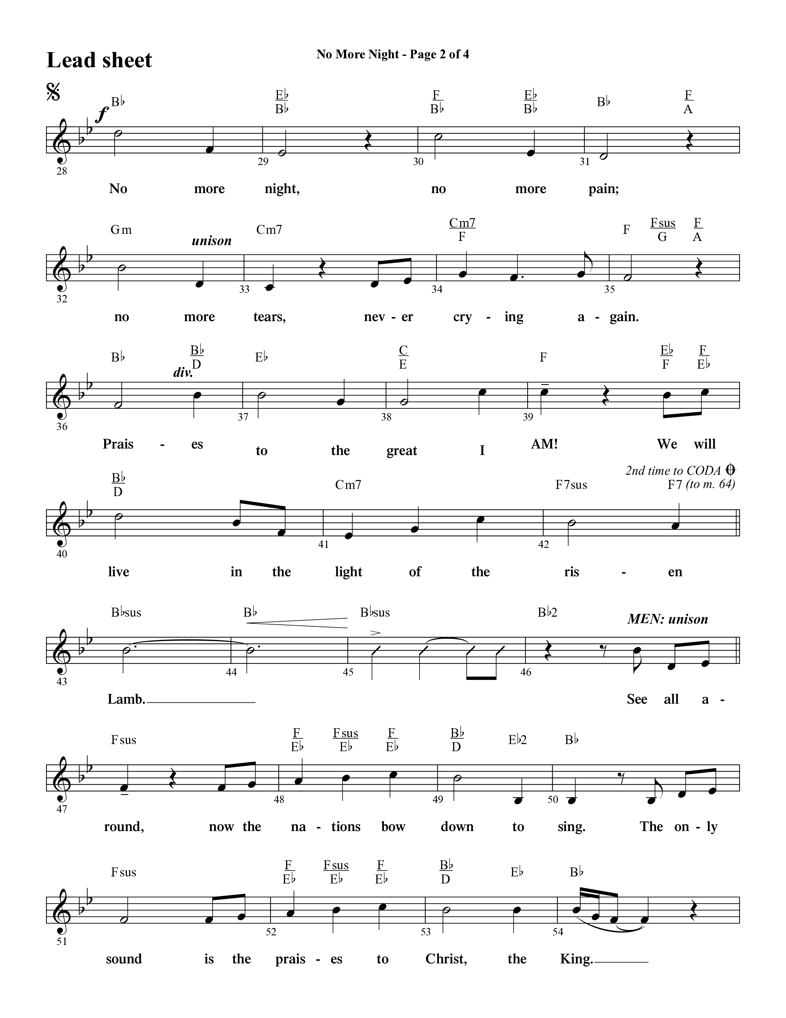 No More Night (Choral Anthem SATB) Lead Sheet (Word Music Choral / Arr. Camp Kirkland)