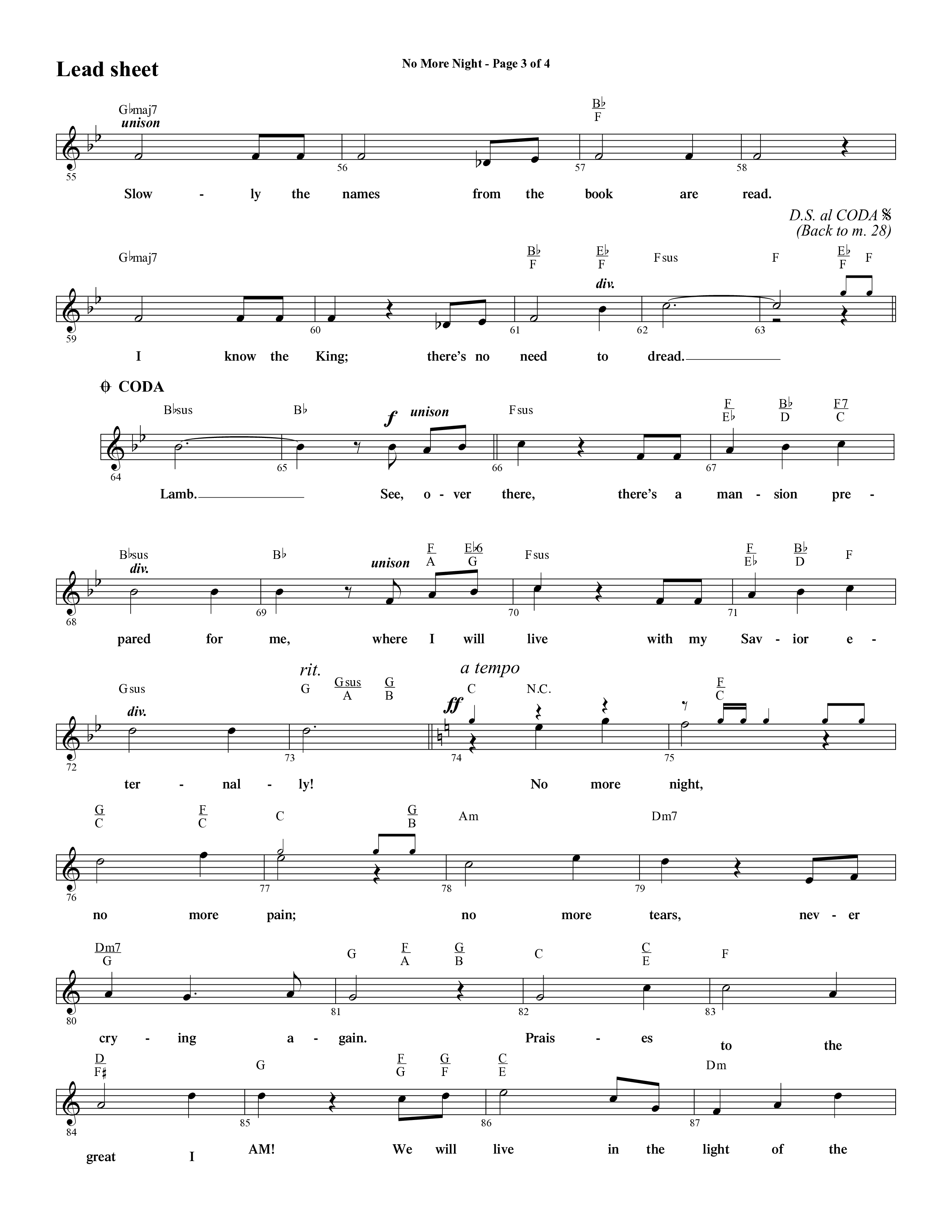 No More Night (Choral Anthem SATB) Lead Sheet (Word Music Choral / Arr. Camp Kirkland)